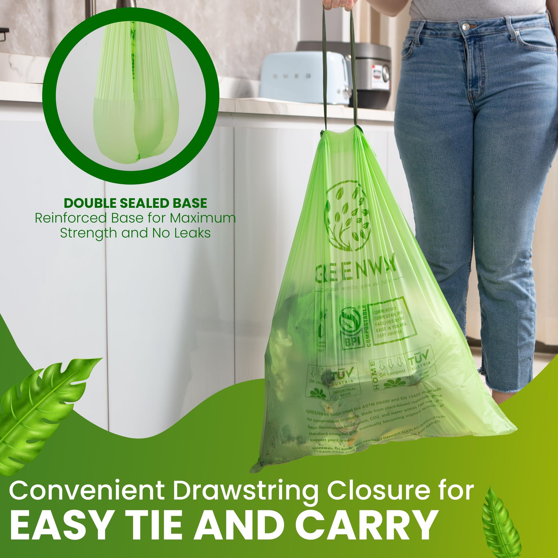 13 Gallon Compostable Drawstring Trash Bags (50 Count)