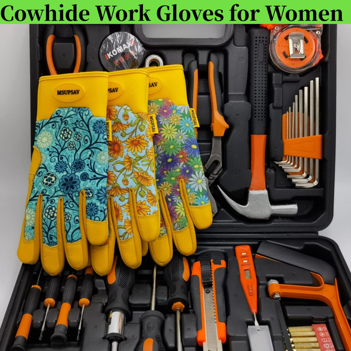 2 Pairs Cowhide Leather Palm Gardening Gloves