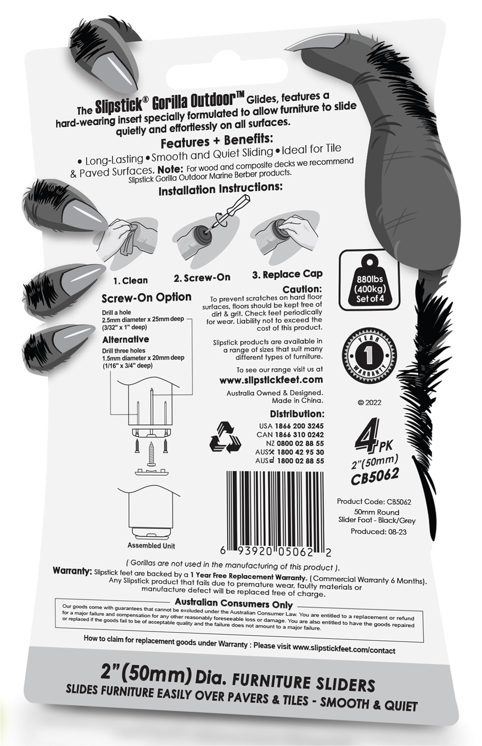 Gorilla Outdoor 2 Inch Furniture Sliders (4 Count)