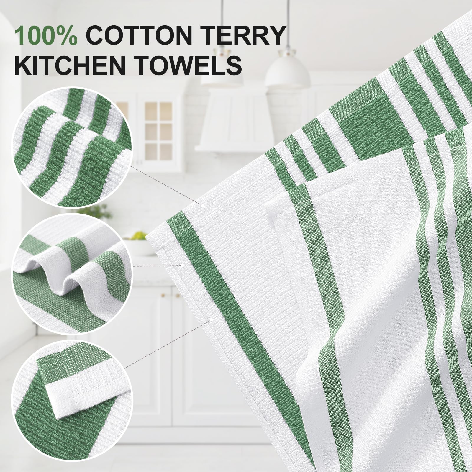 Premium Cotton Stripe Kitchen Towels 3 Pack (3 Count)