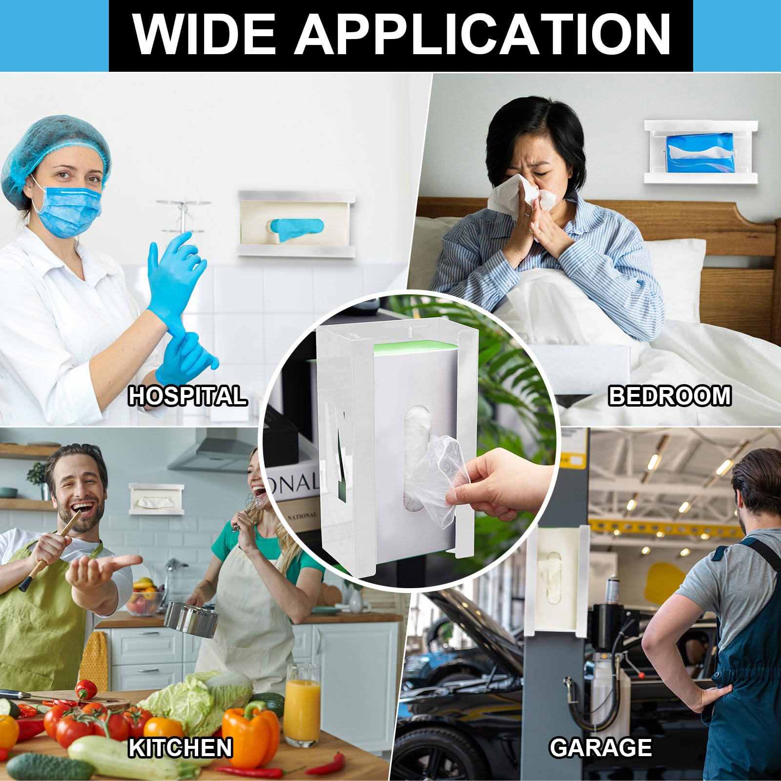 2 Pcs Magnetic Gloves Dispenser Holders Wall Mount Boxes of Gloves Commercial Quality Towels Wipes Paper Tissue Box Holder Kitchen Fridge Office Workshops Garage Tool Hospital (2 Count)