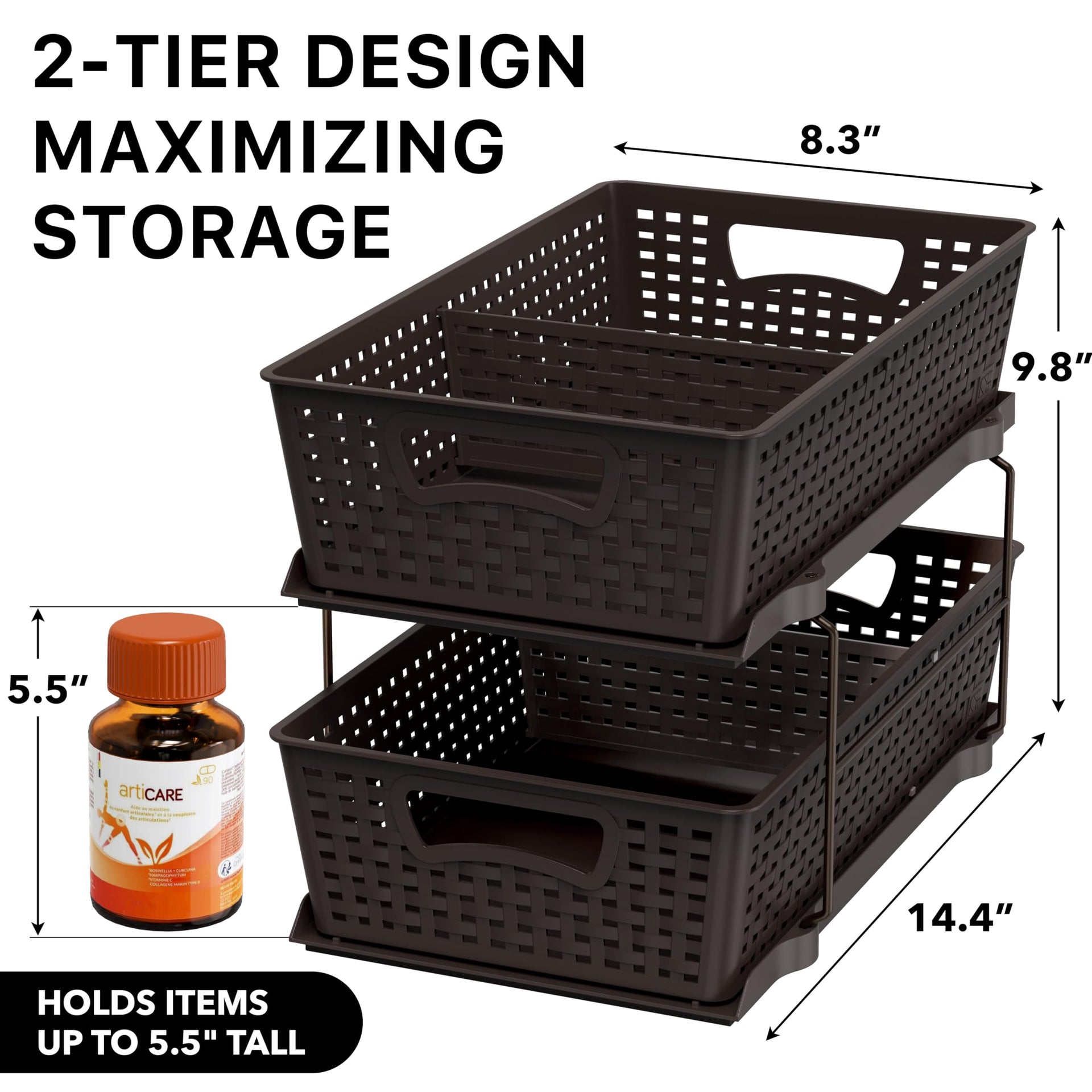 2 Tier Pull Out Sliding Drawer Under Sink Storage