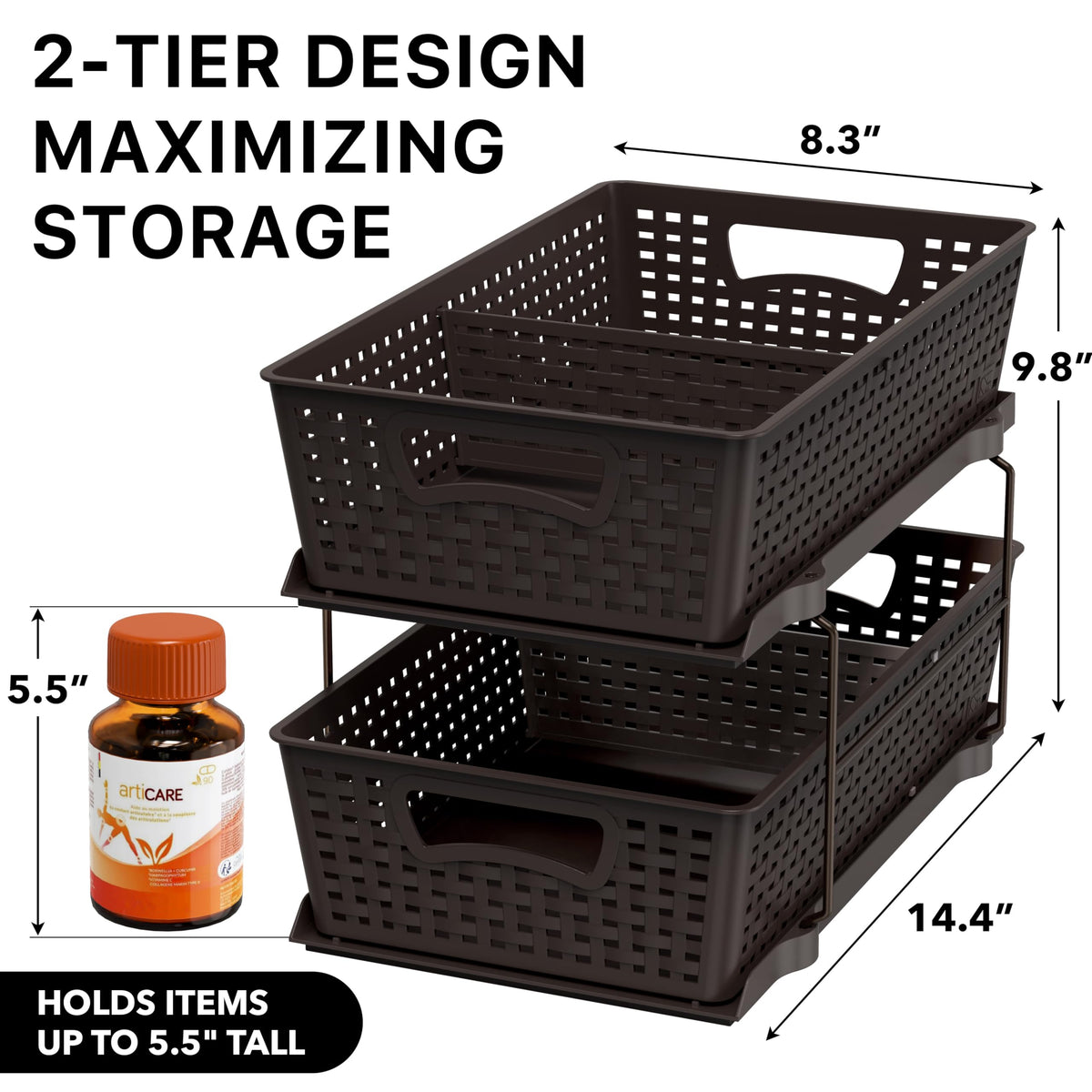 2 Tier Pull Out Sliding Drawer Under Sink Storage