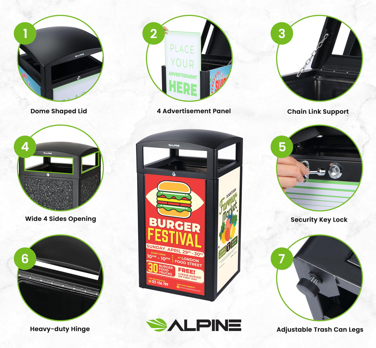 Outdoor Commercial Trash Can with Lid