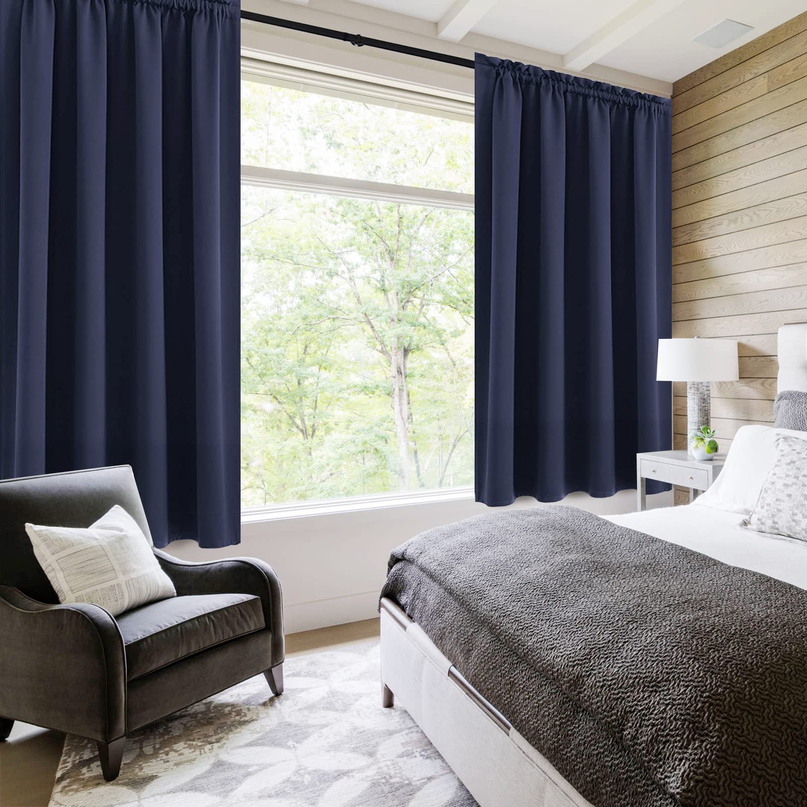 Blackout Curtains for Bedroom Living Room 52 x 54 Inch Long Navy (2 Count)