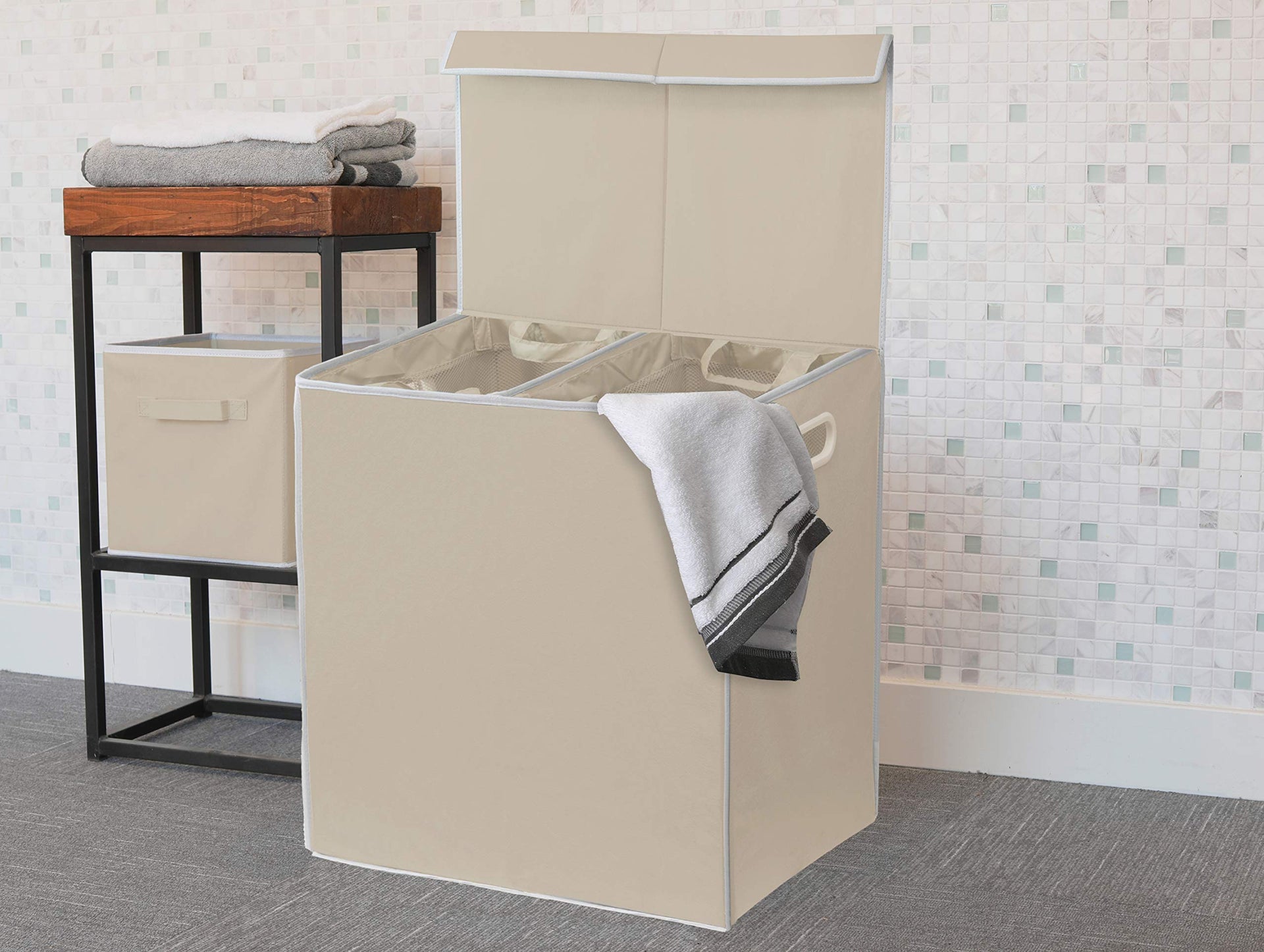 Double Laundry Hamper with Lid & Removable Bags