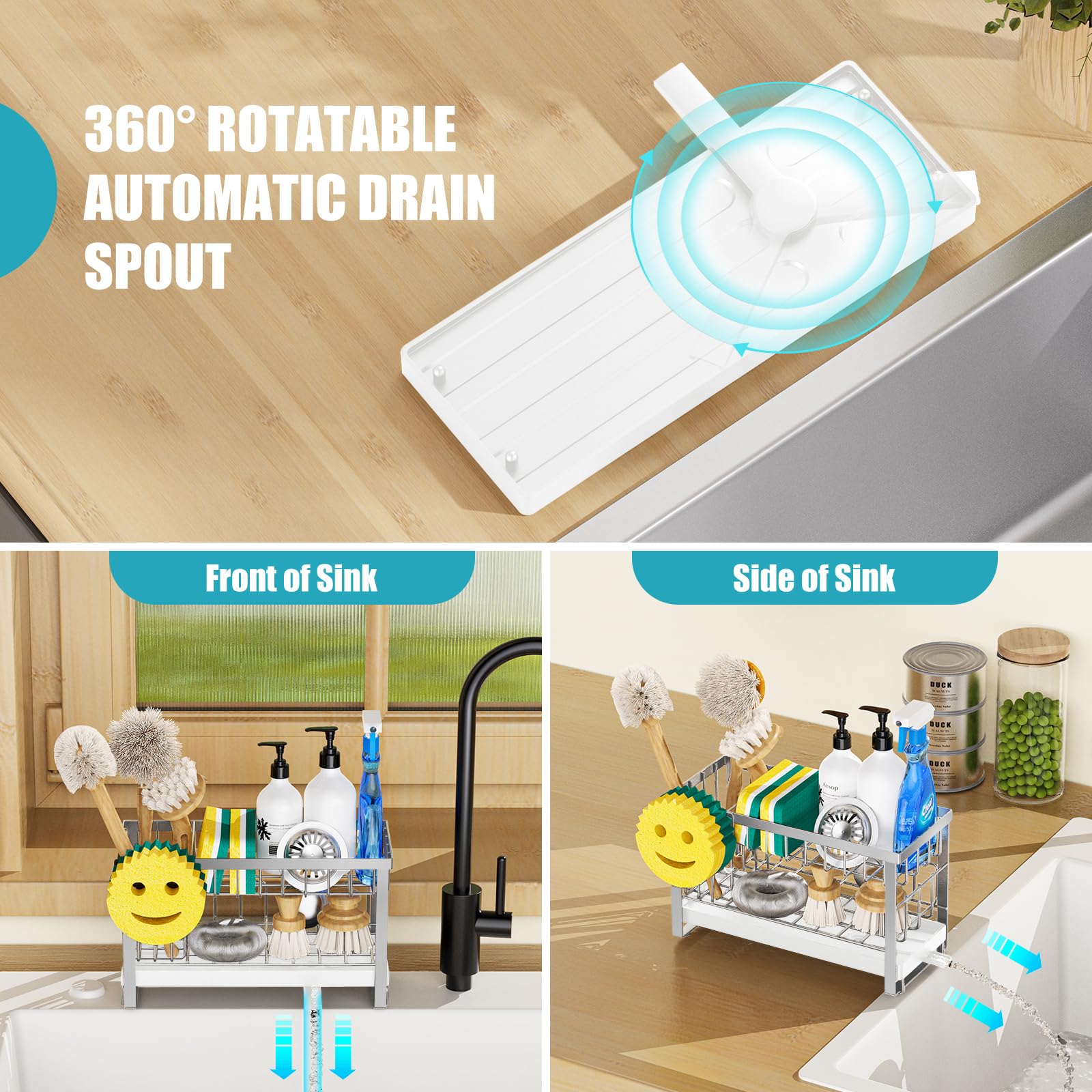 Sponge Holder for Kitchen Sink with Flexible Sink Caddy Smiley Face