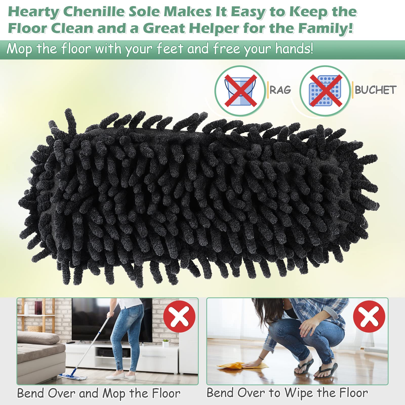 Detachable Microfiber Mop Slippers Floor Dust Cleaning for House