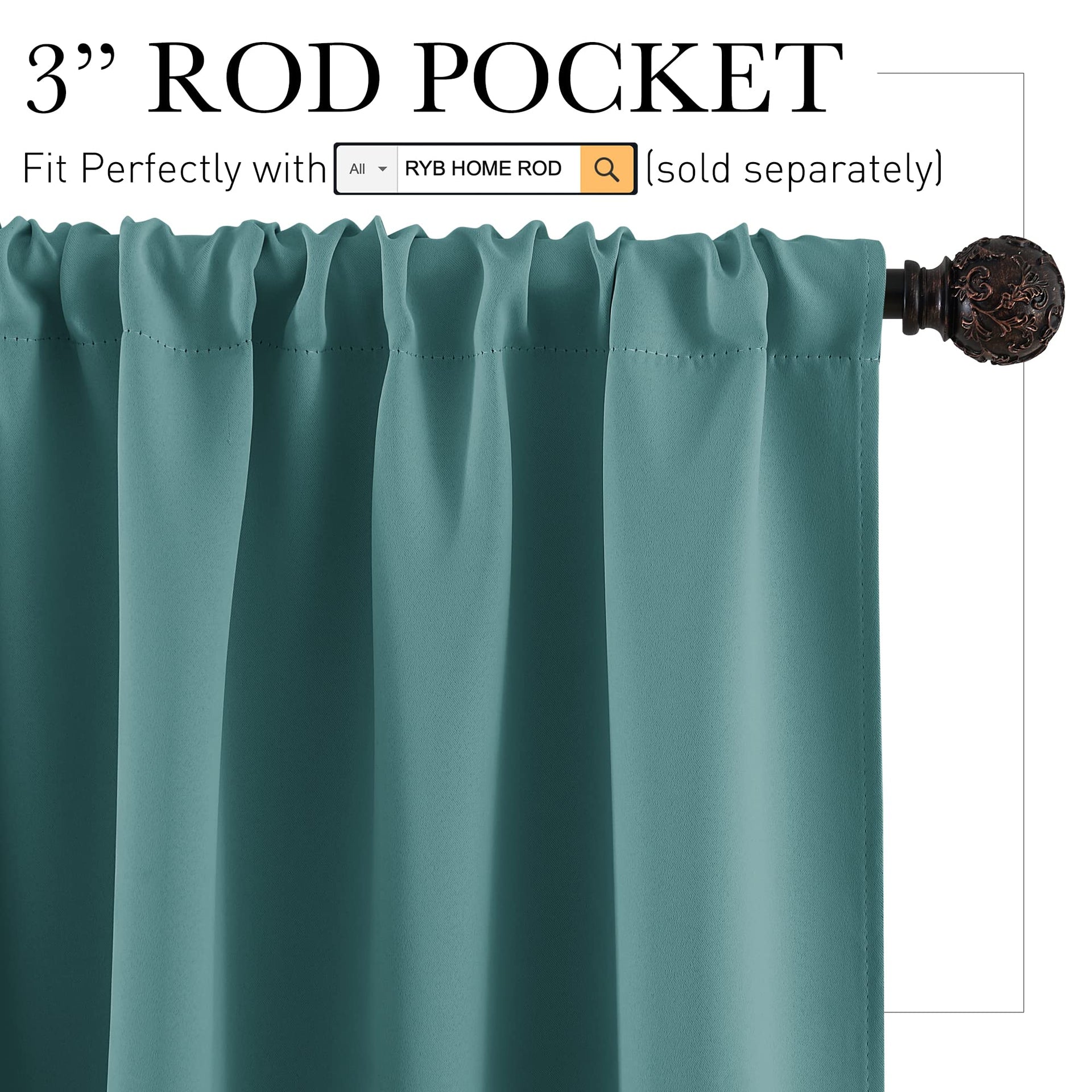 Short Teal Blackout Curtains for Small Bedroom Kitchen Cafe Window