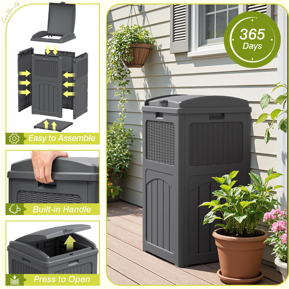 33 Gallon Outdoor Trash Can with Lid (4 Count)