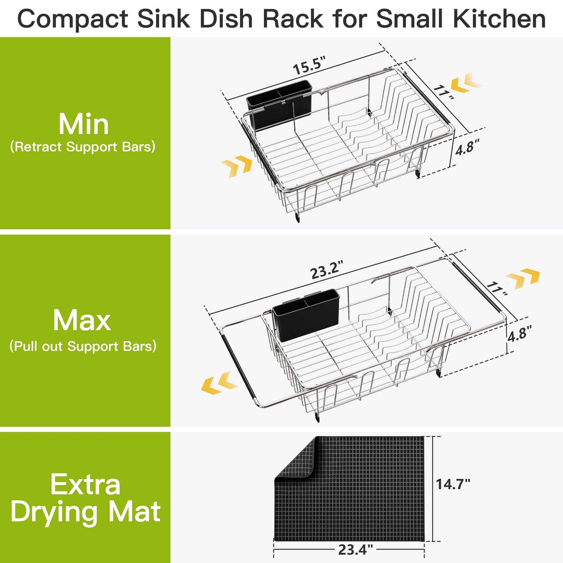 in Sink Dish Drying Rack with Mat