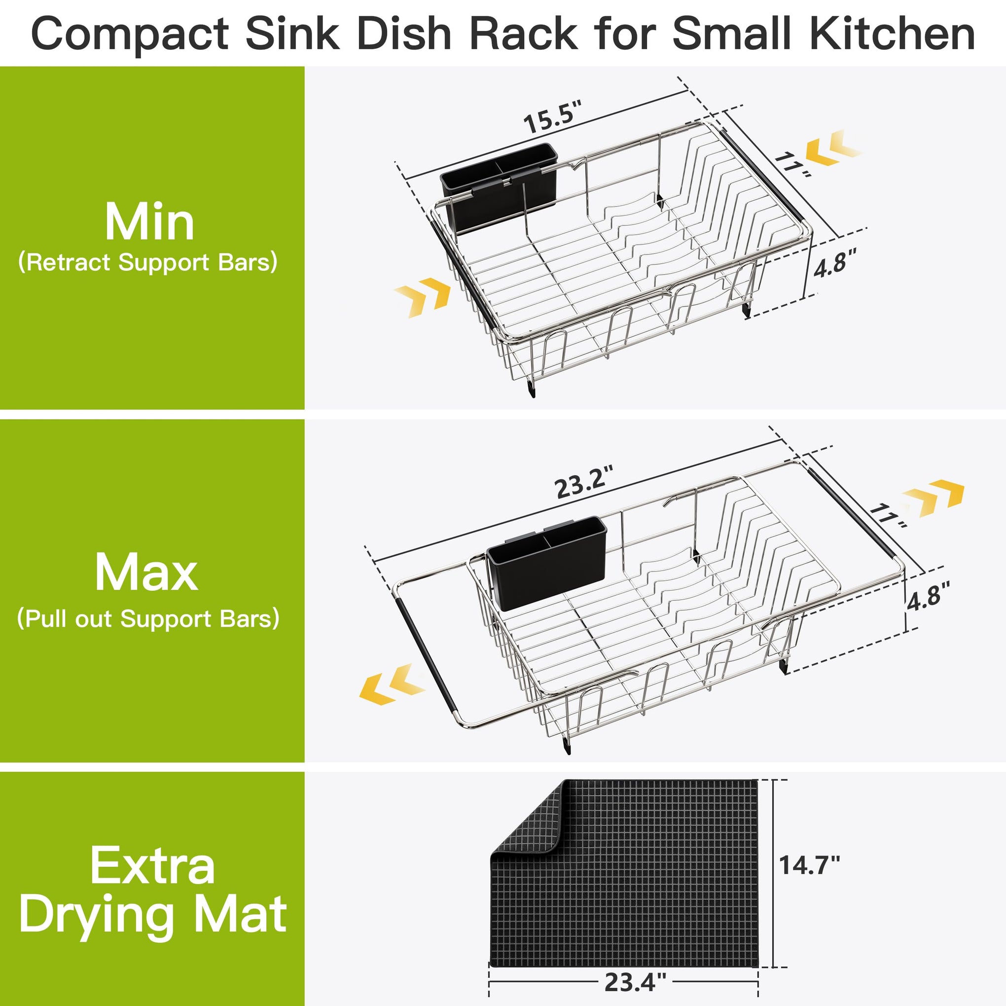 in Sink Dish Drying Rack with Mat
