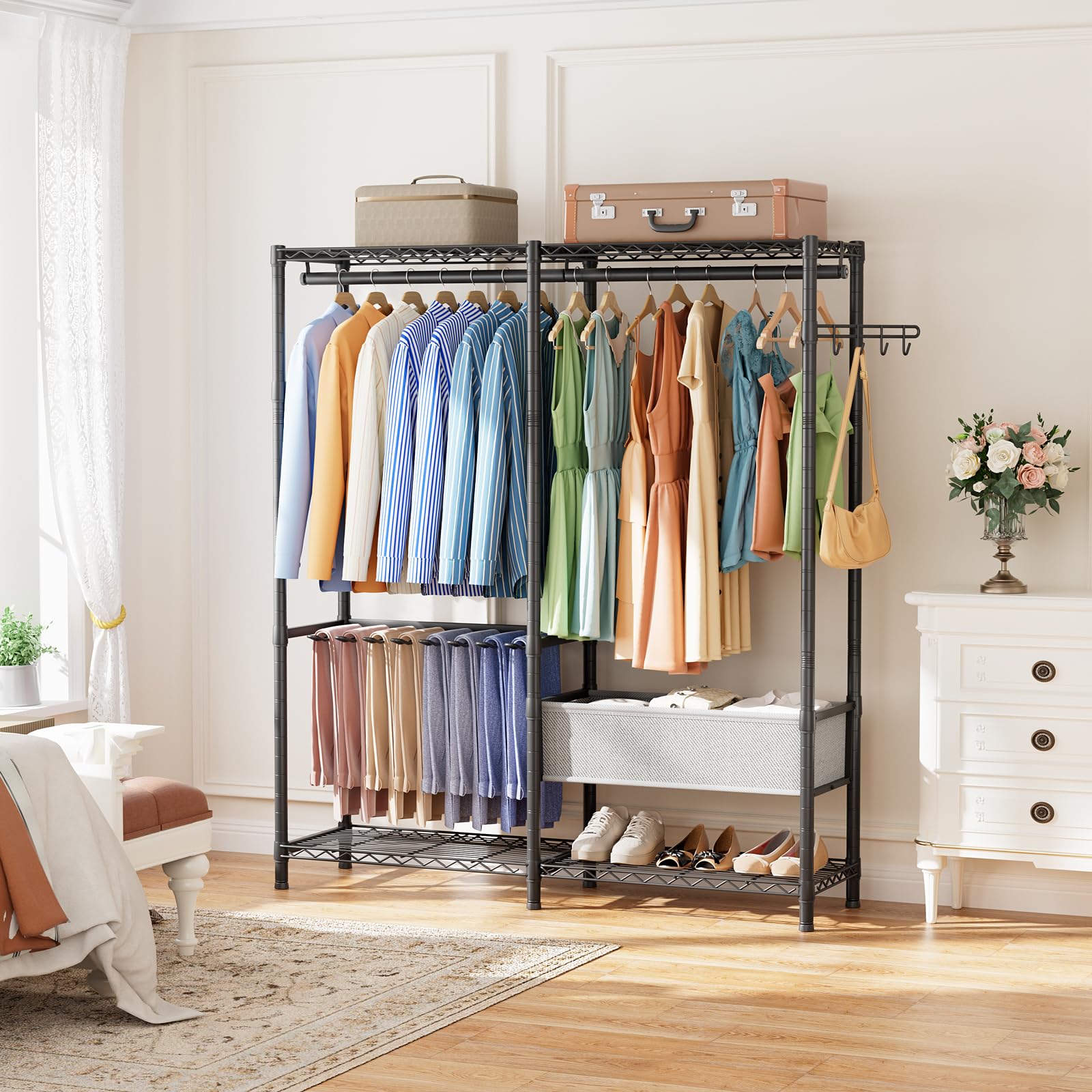 Heavy Duty Clothes Rack Metal Wardrobe with Adjustable Wire Shelves