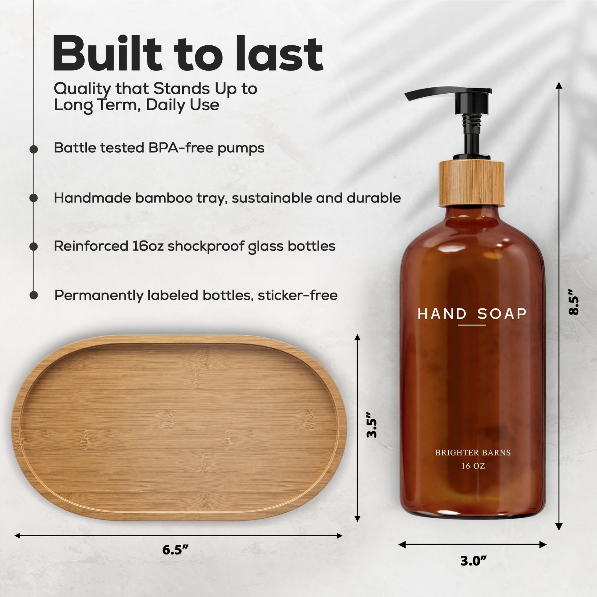Amber Glass Hand and Dish Soap Dispenser Set by Brighter Barns (2 Count)