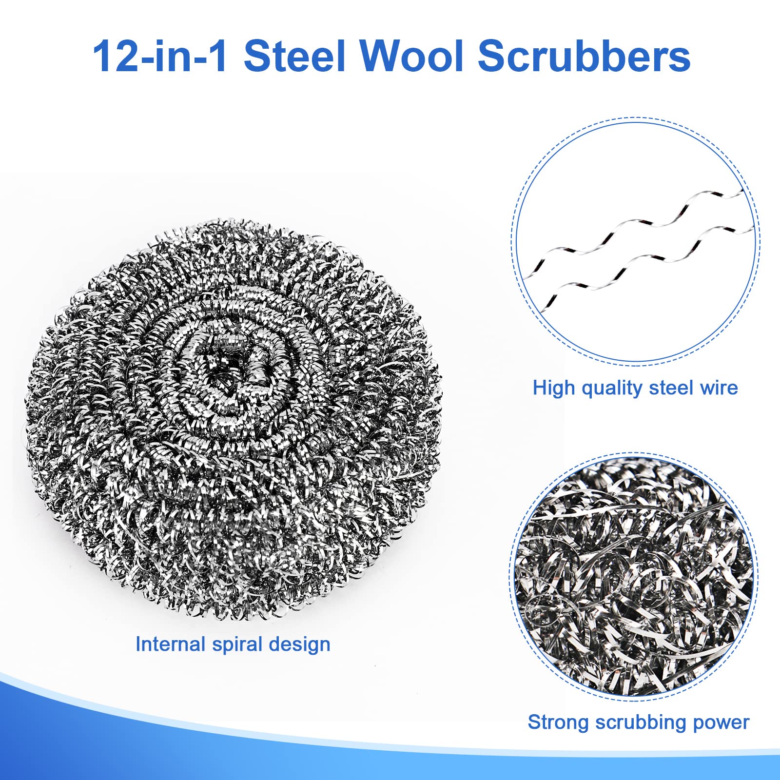 Steel Wool Scrubber for Burnt & Tough Crusts (12 Count)