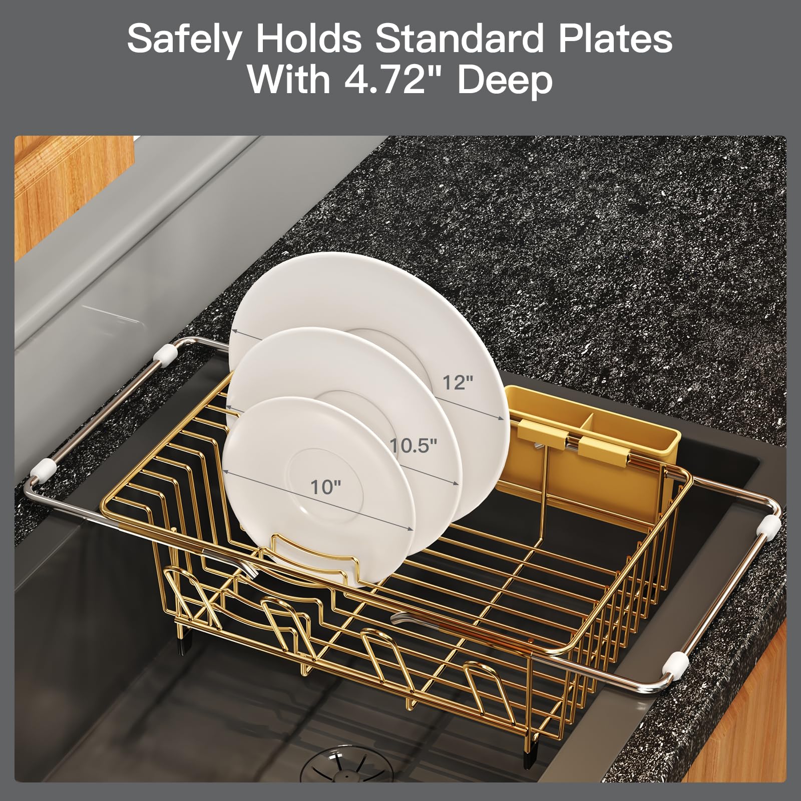 Gold Dish Drying Rack Over Sink with Utensil Holder