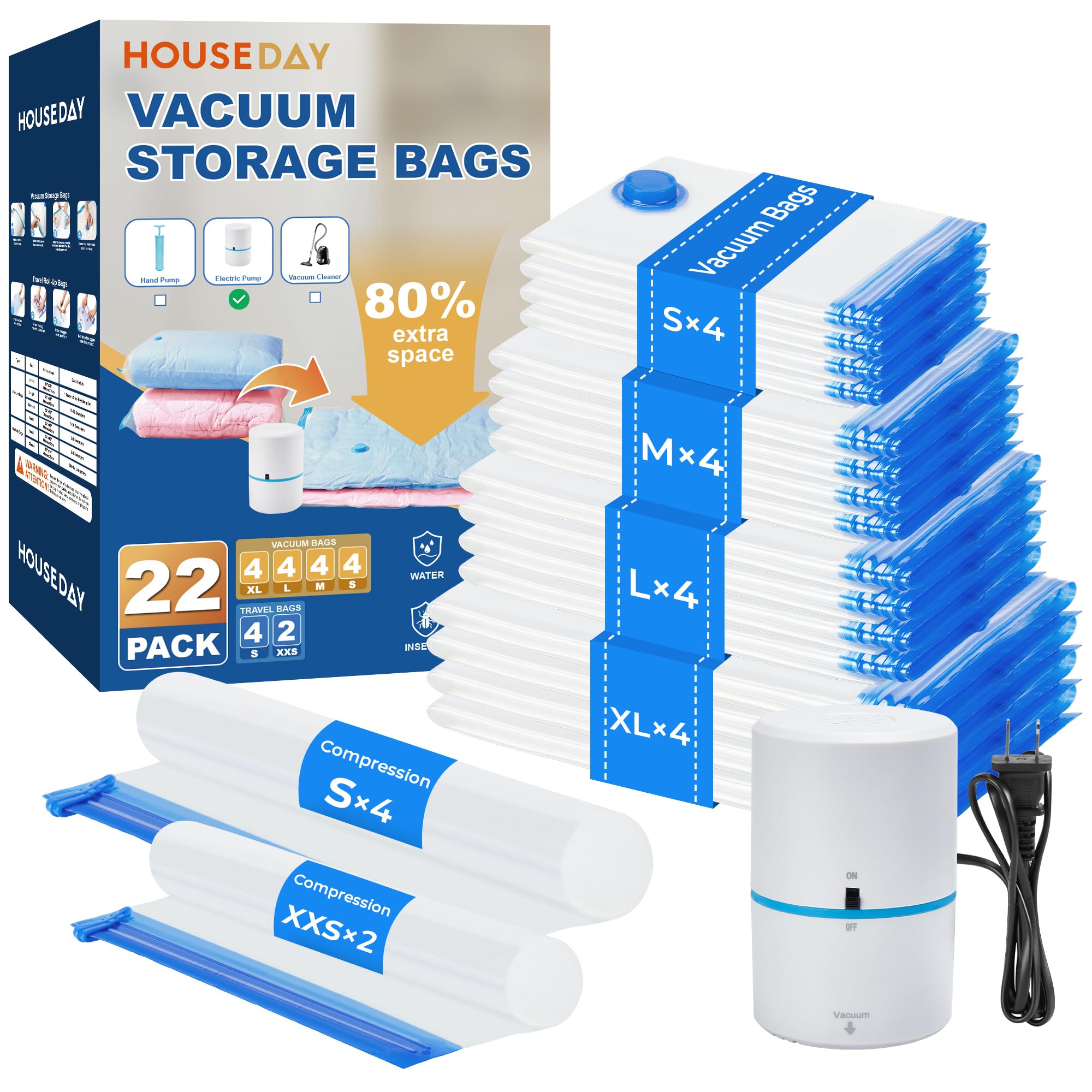 22 Pack Vacuum Seal Bags For Clothing Travel (22 Count)
