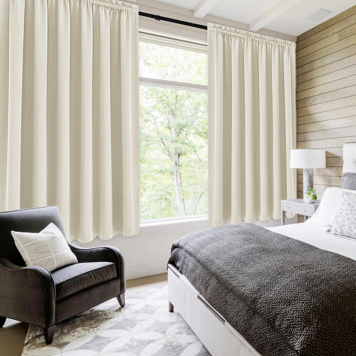 Wide Blackout Curtains for Bedroom 70 x 63 Inch Long Light Beige (2 Count)
