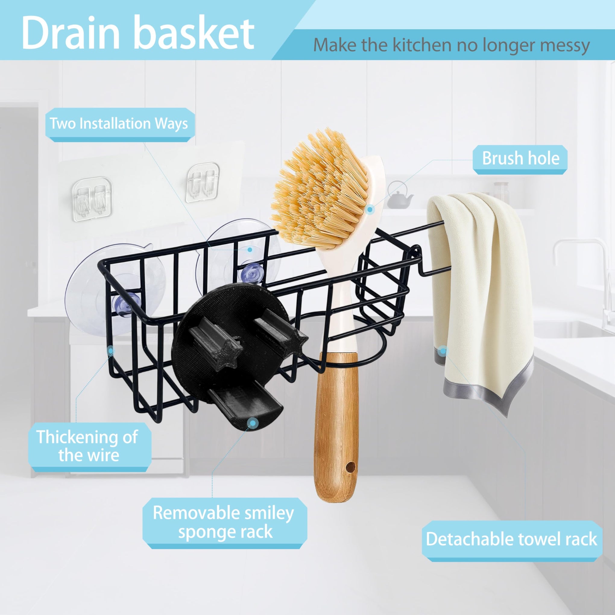 Sponge Holder Smile Face with Dish Cloth Hanger for Kitchen Sink