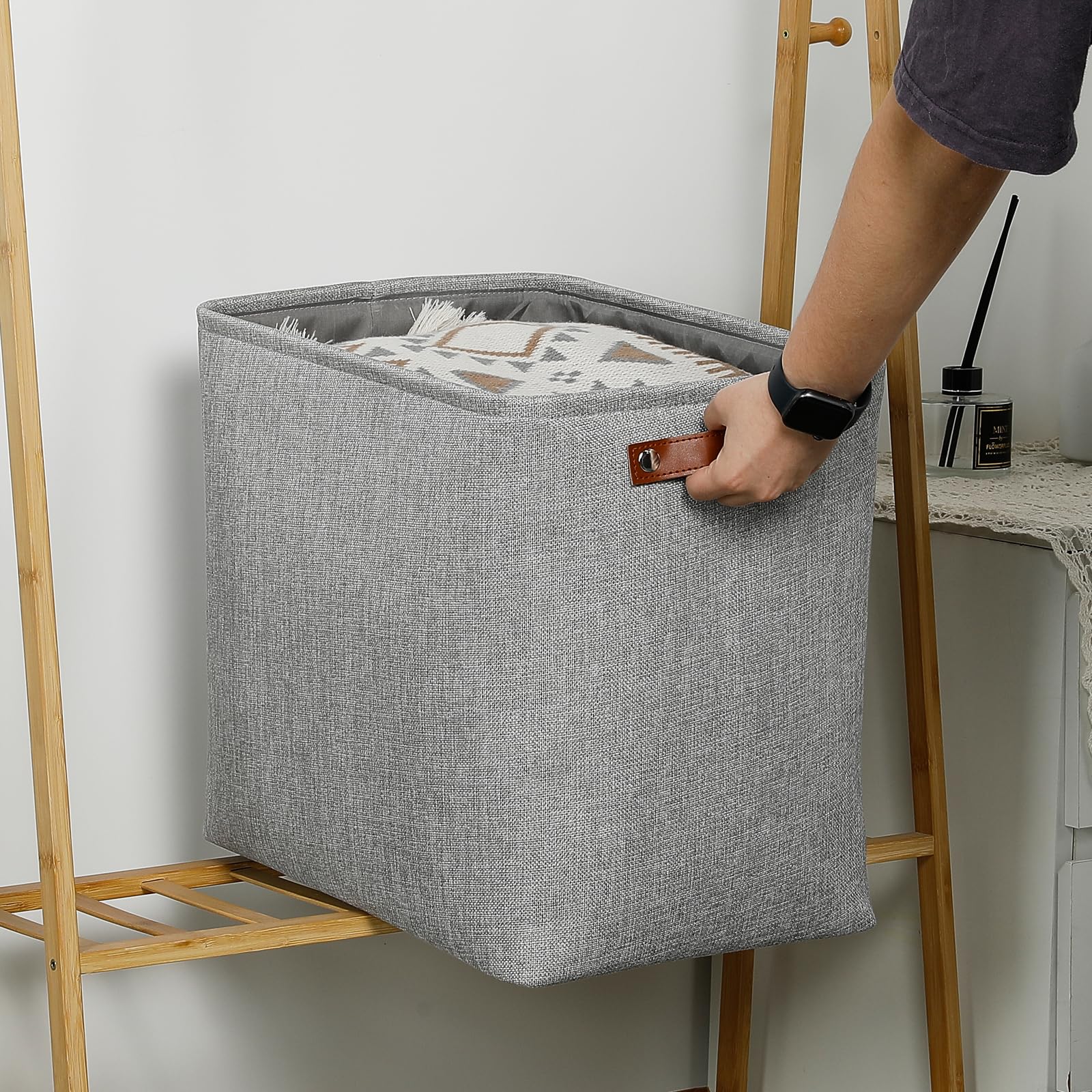 Large Storage Baskets for Blankets Living Room 51L Canvas Storage Baskets for Organizing 3 Pack Collapsible Baskets Bins for Organizing Home Office with Handles (3 Count)