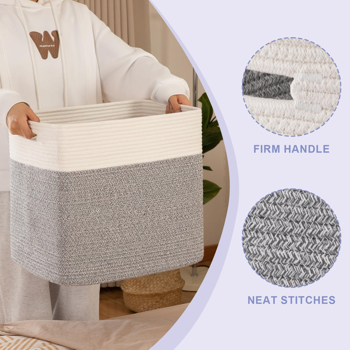 2 PACK Tall Storage baskets 55L Blanket Basket Living Room Grey (2 Count)