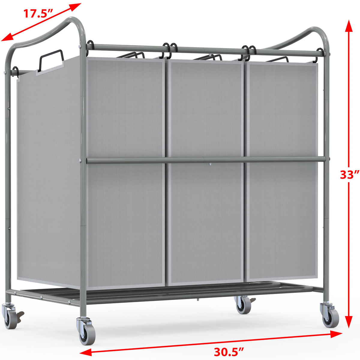 Heavy Duty 3 Bag Laundry Sorter Rolling Cart