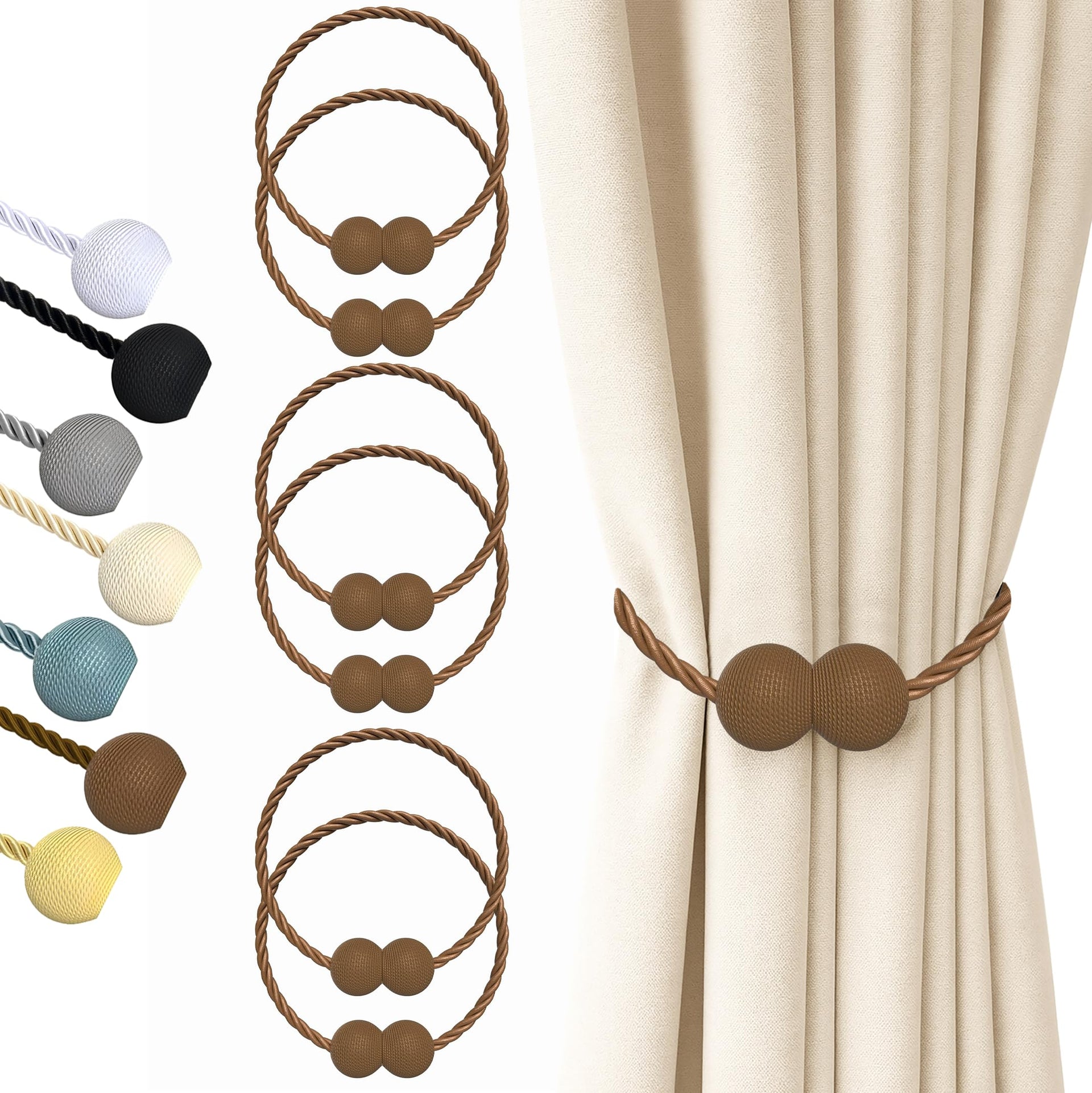 Magnetic Curtain Tiebacks Dark Brown 6pcs (6 Count)
