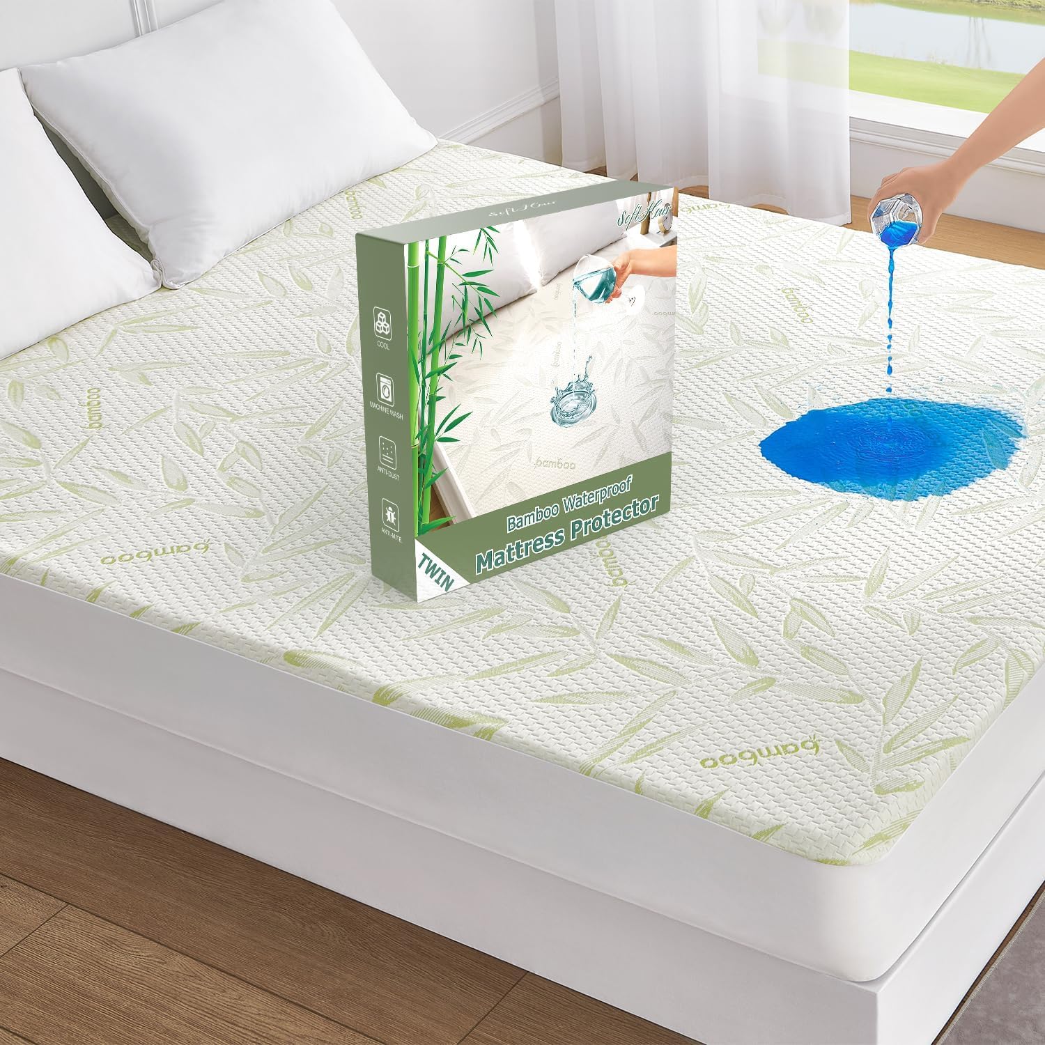 Twin Mattress Protector Waterproof Mattress Pad Washable Bamboo Rayon Mattress Cover Breathable Noiseless Bed Protector 5"