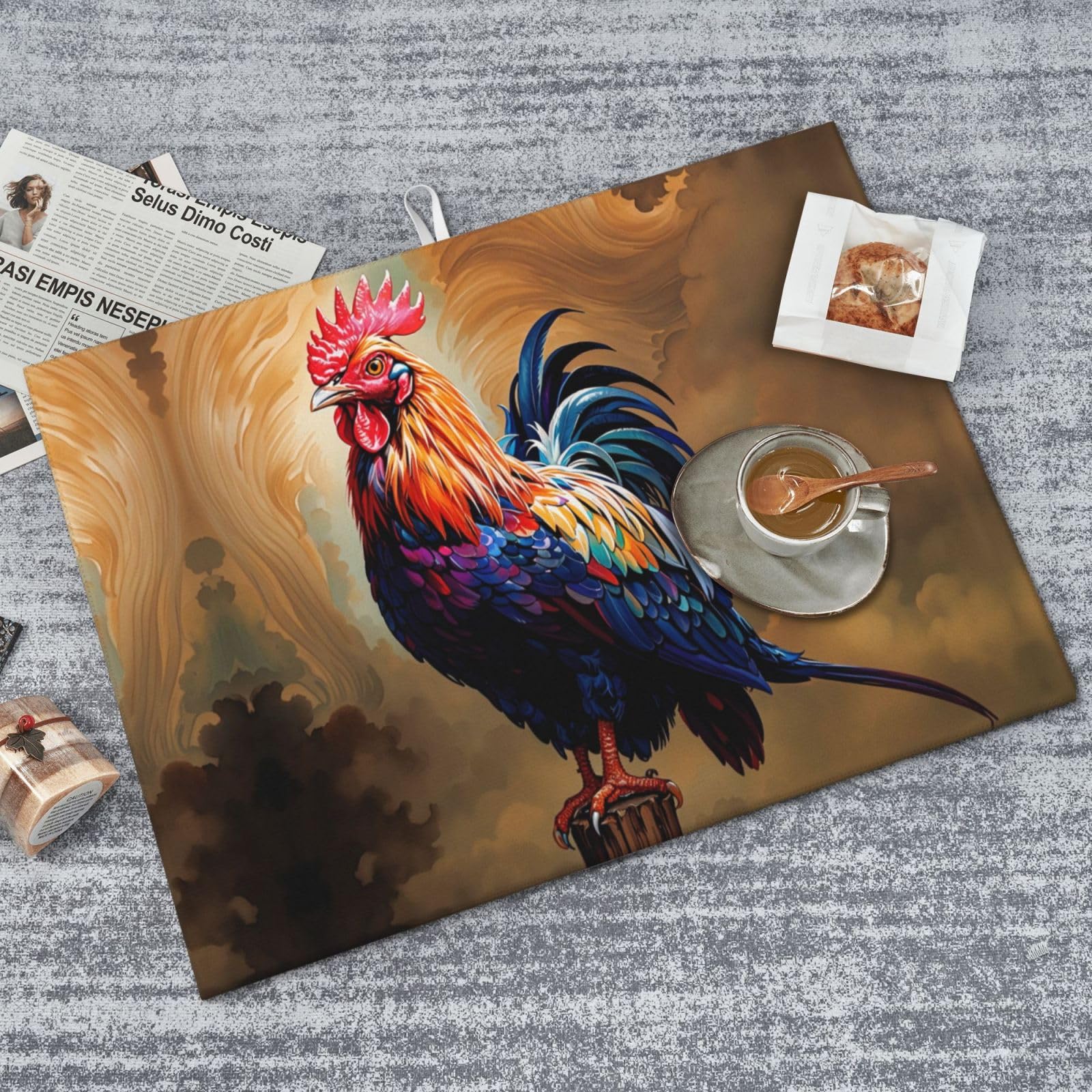 Rooster Dish Drying Mat Highly Absorbent Double