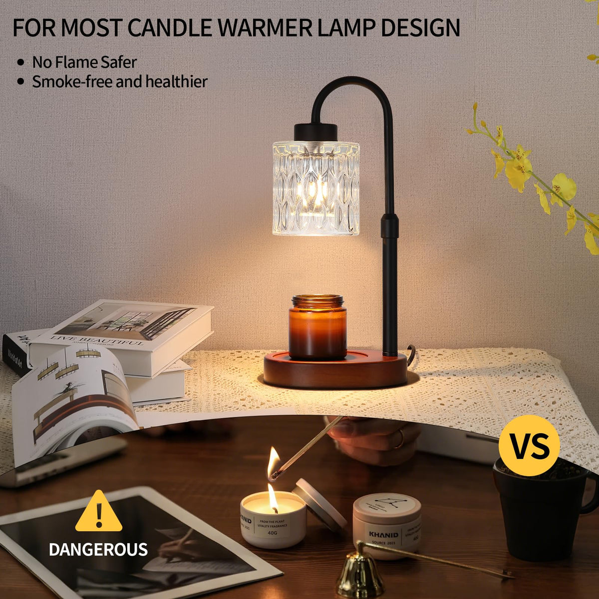 Black Candle Warmer Lamp with Dimmer and Timer