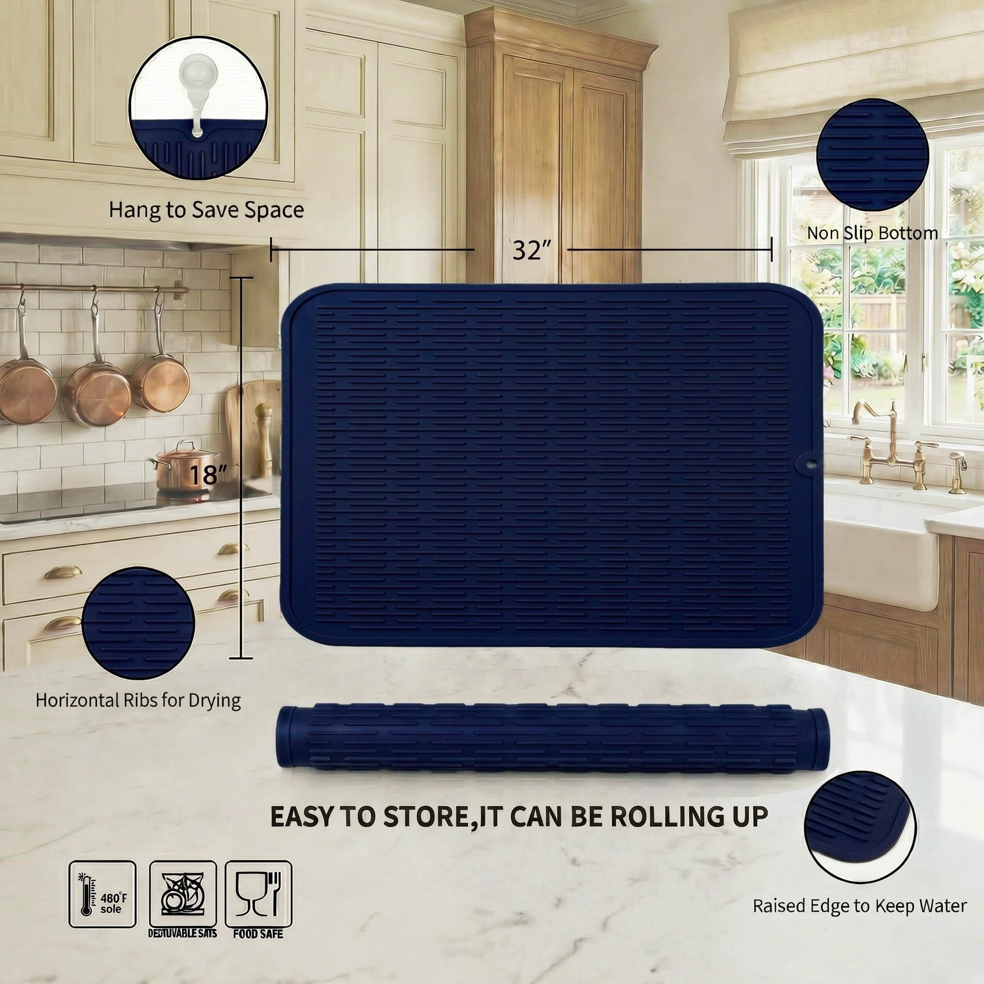 Silicone Dish Drying Mat for Multiple Usage
