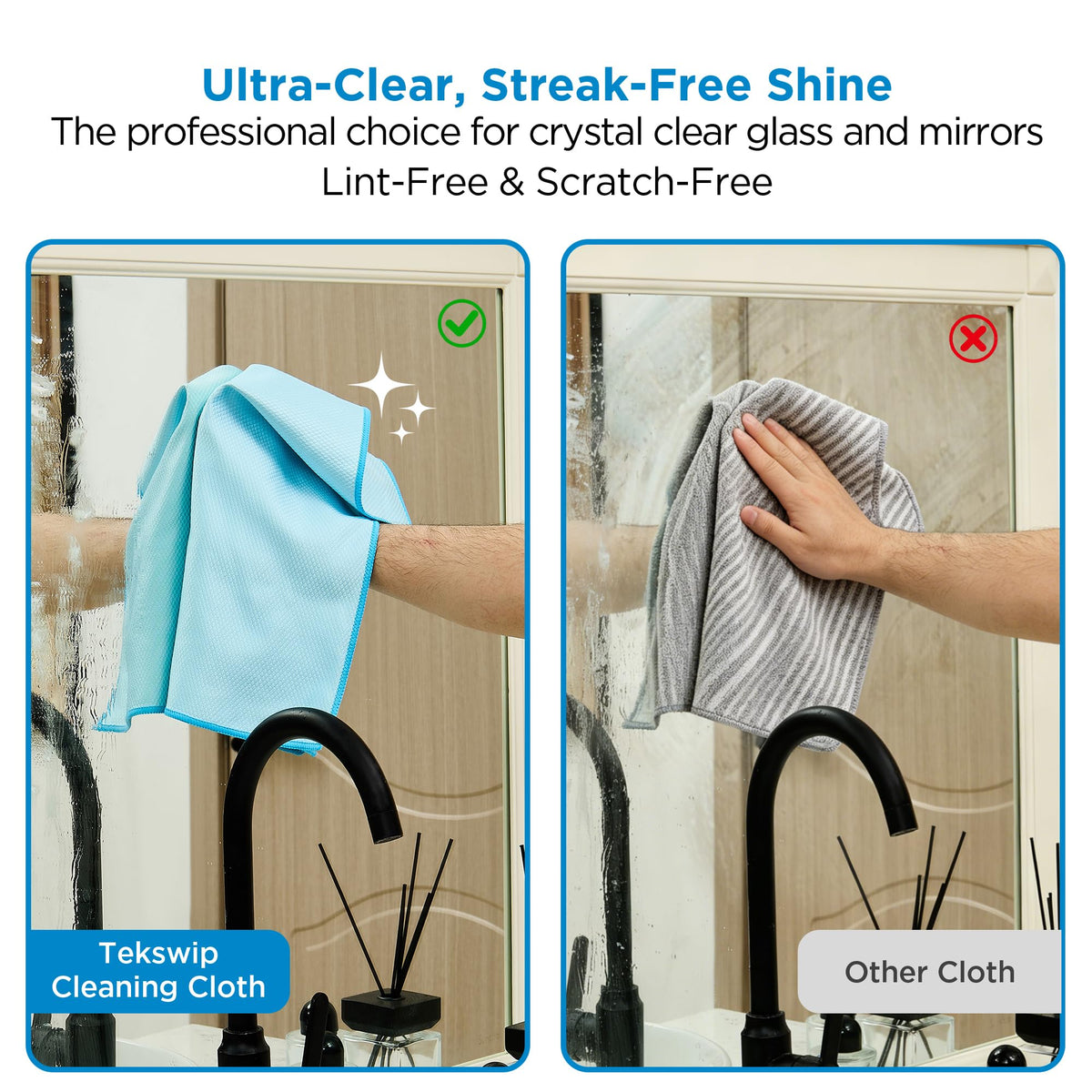 Microfiber Glass Cleaning Cloth for Window & Mirror Stainless Steel (6 Count)