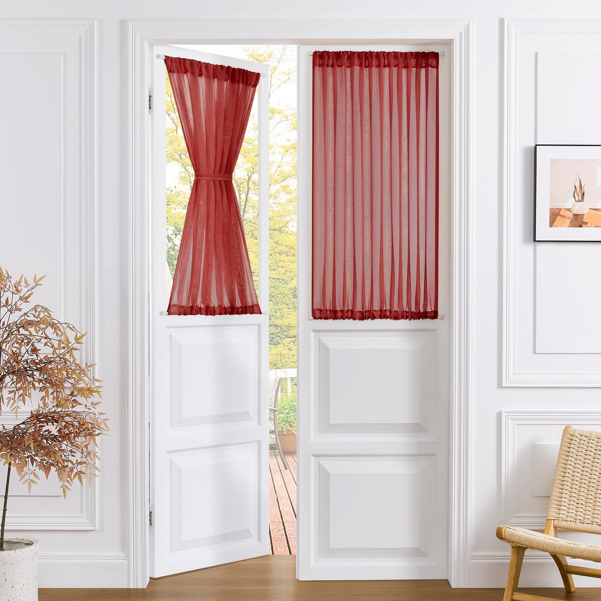 Small Sheer Door Curtain Closet Linen Textured Curtain Sheers Doorway Light Filtering Voile French Door Rod Pocket Curtains Patio Glass Doors