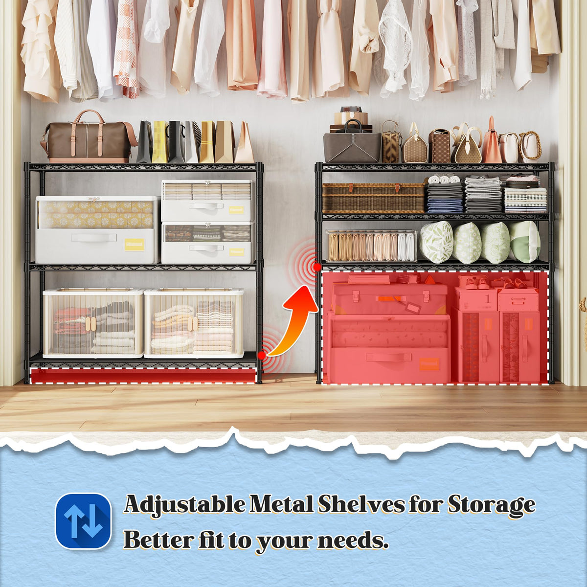 36.4"W 3 Tier Metal Shelving (2 Count)