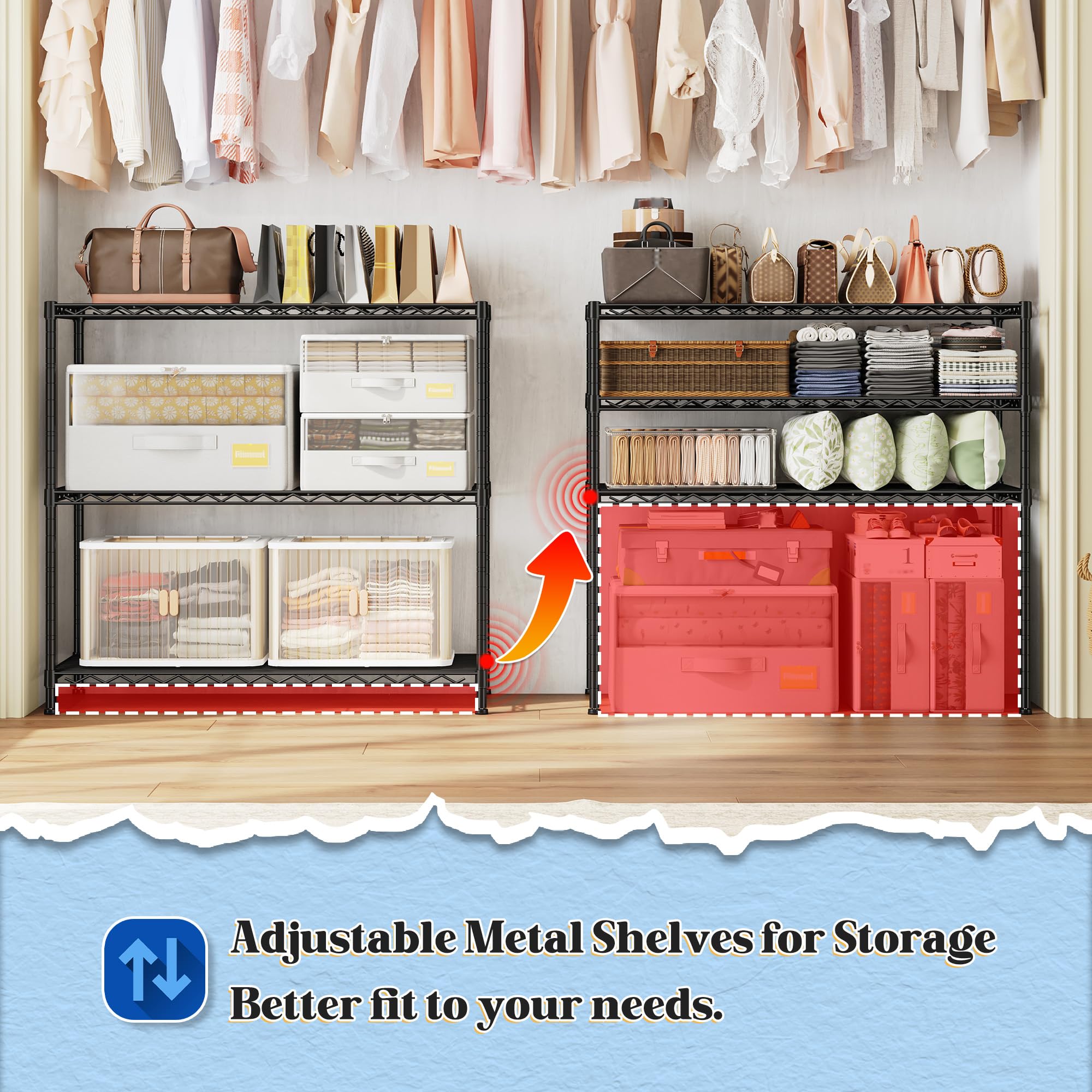 36.4"W 3 Tier Metal Shelving (2 Count)