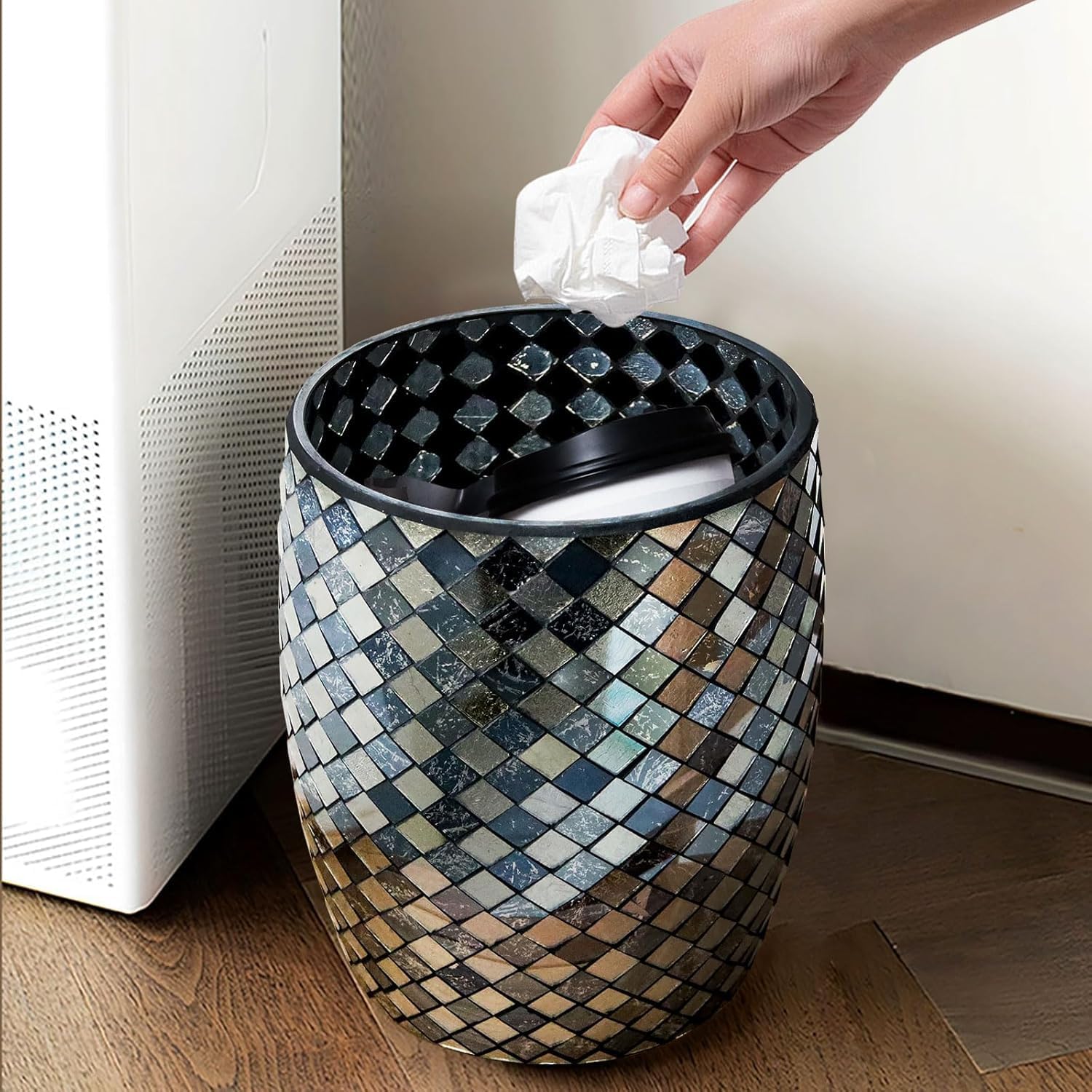 Black and Gold Bathroom Trash Can Mosaic Glass 5L
