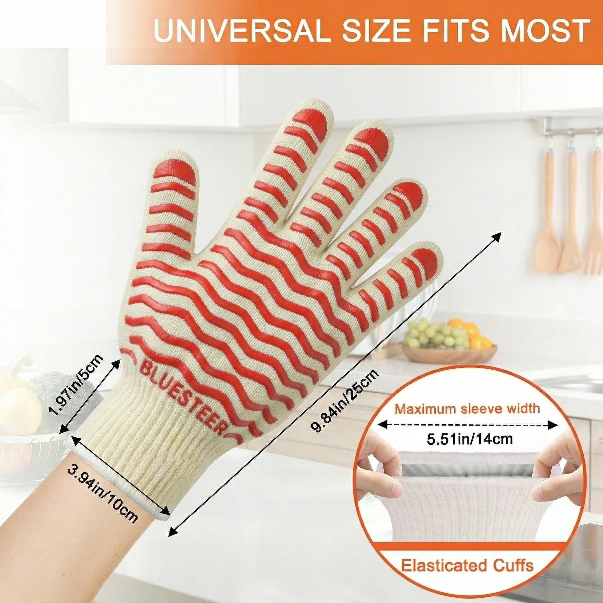 Oven Gloves 932°F Heat Resistant Oven Mitts with Fingers (9.6 Ounce)