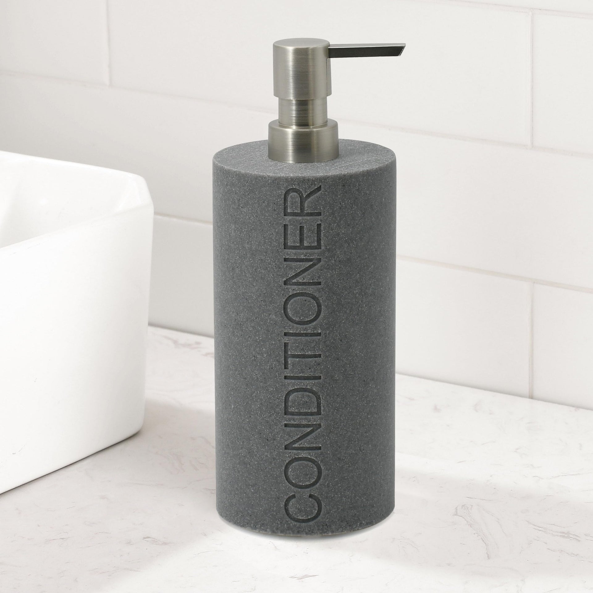Resin Neutral Gray Sandstone Conditioner Engraved Bottle Refillable Pump Dispenser