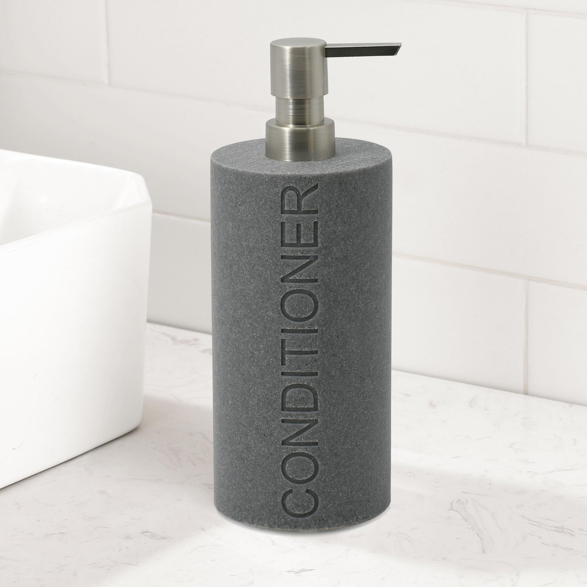 Resin Neutral Gray Sandstone Conditioner Engraved Bottle Refillable Pump Dispenser
