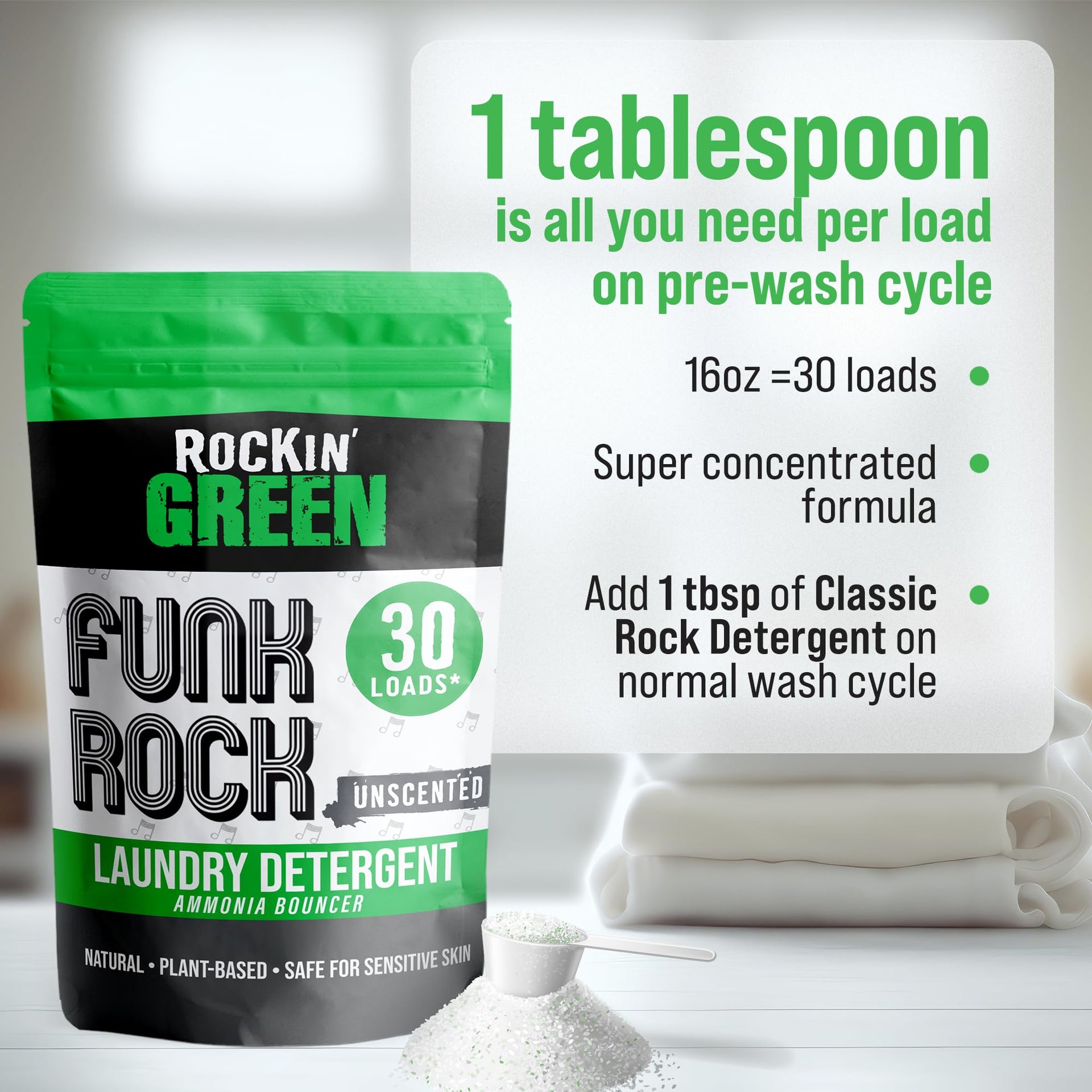 Pre Soak Laundry Detergent Unscented Funk Rock 30 Loads (16 Ounce)
