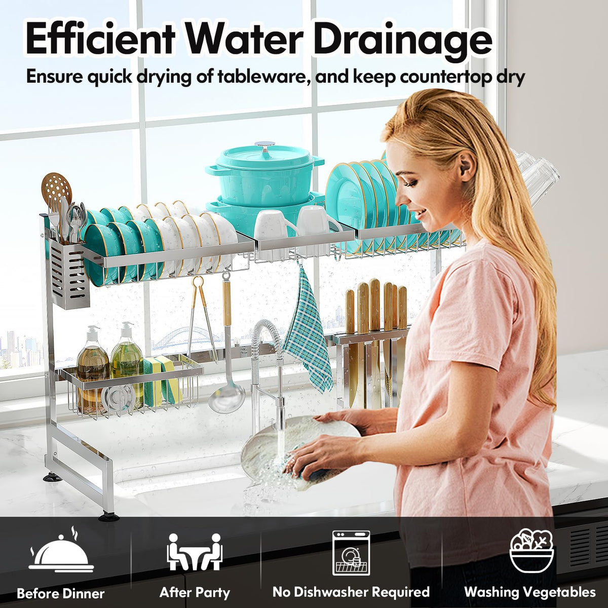 2 Tier Extra Large Stainless Steel Over The Sink Dish Drying Rack
