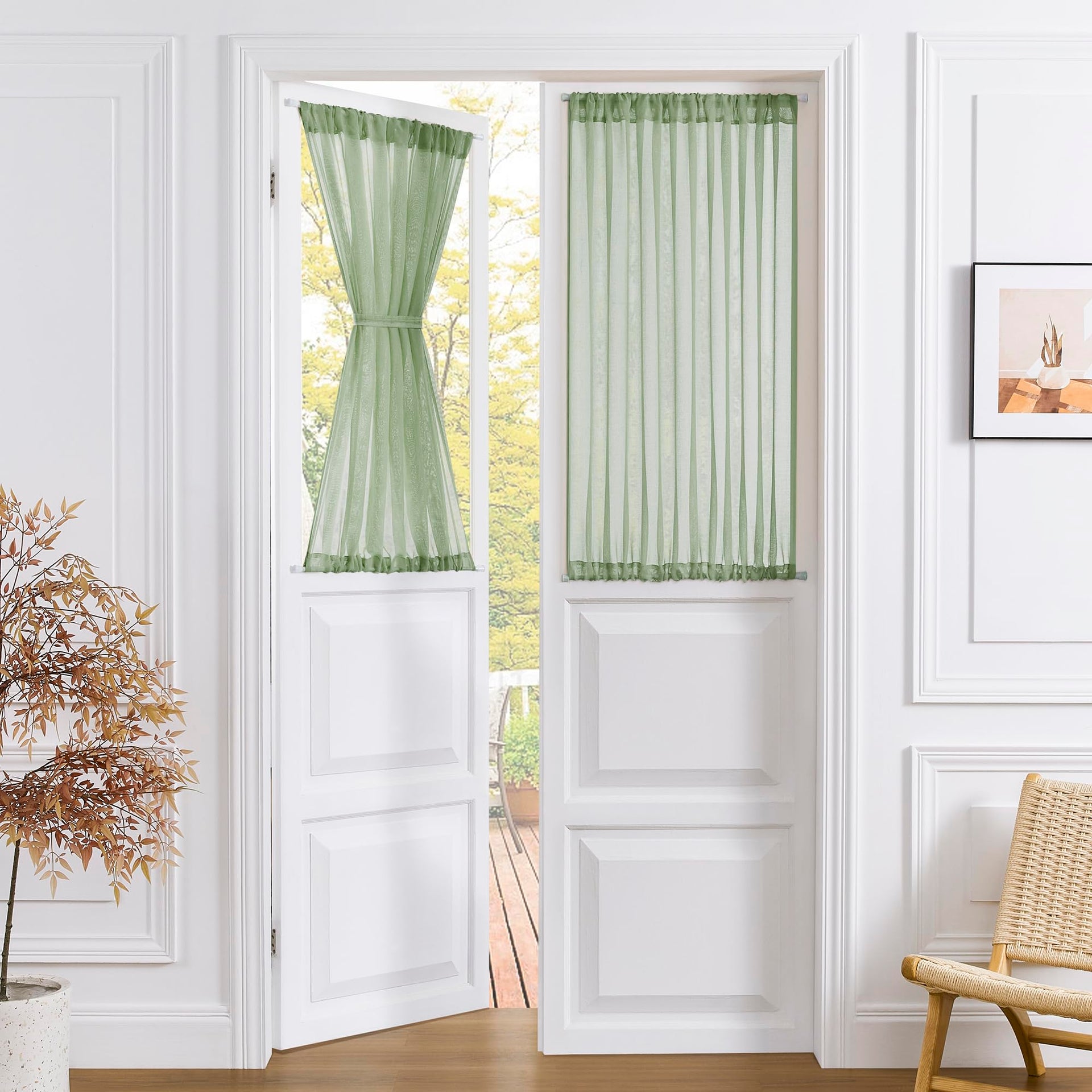 Small Sheer Door Curtain Closet Linen Textured Curtain Sheers Doorway Light Filtering Voile French Door Rod Pocket Curtains Patio Glass Doors