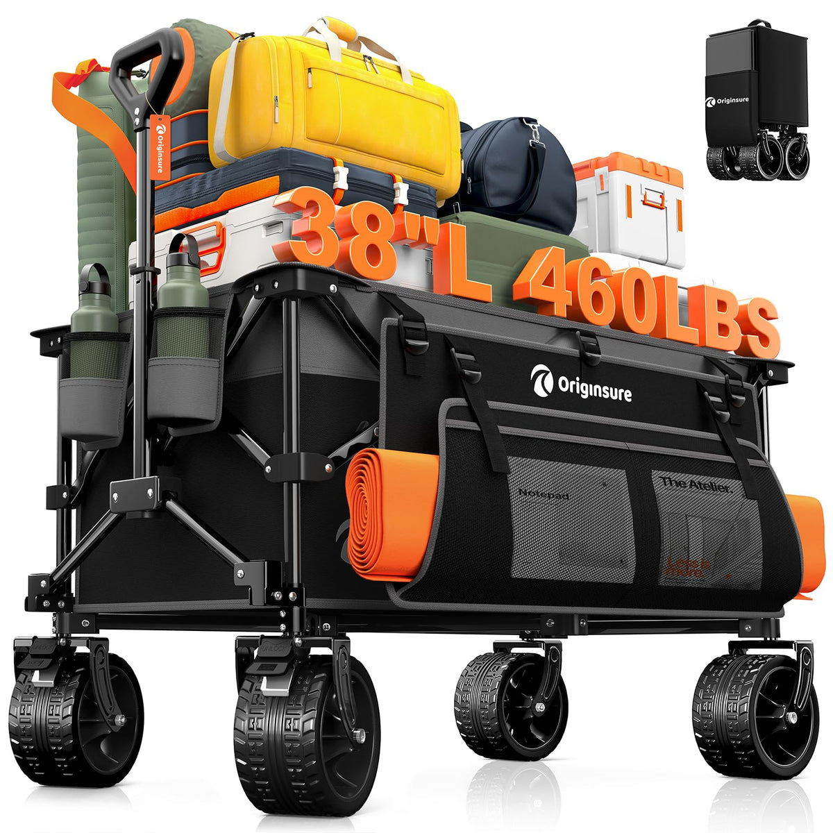 220L Foldable Beach Wagon Cart with Big Wheels