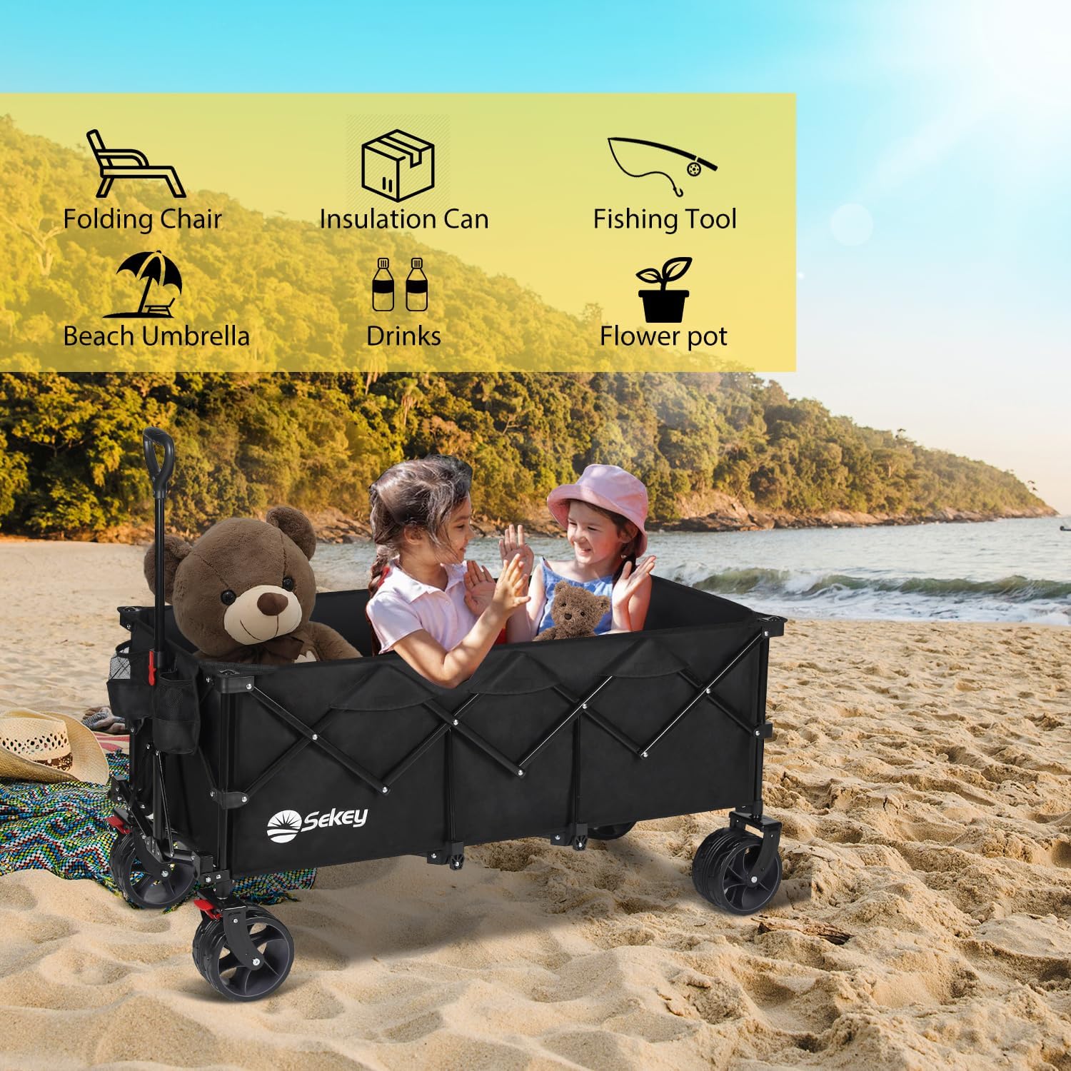 48''L Collapsible Foldable Extended Wagon with 660lbs Weight Capacity
