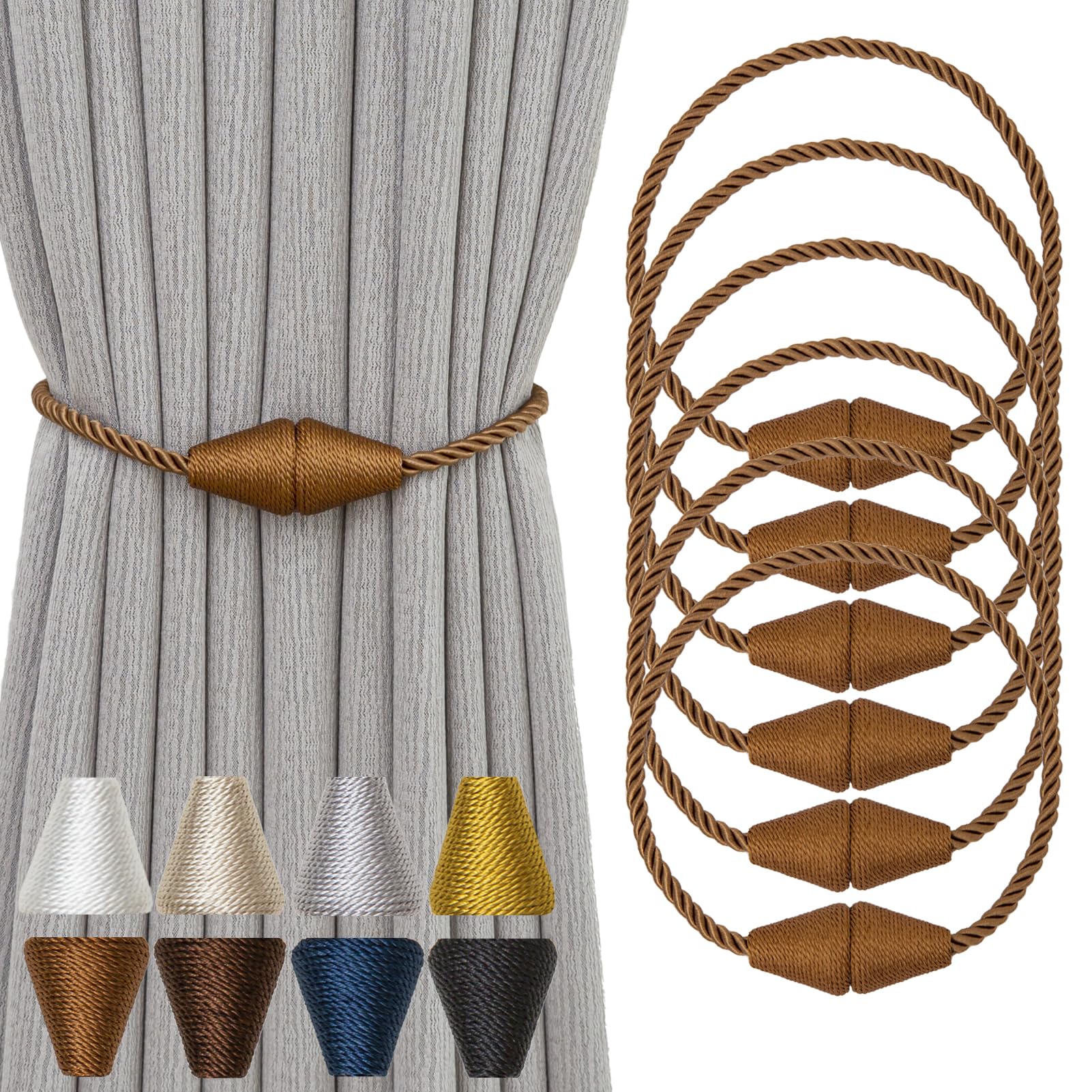 Magnetic Curtain Tiebacks 6 Pack Outdoor Rope Curtain Tie Backs Decorative Window Treatment Holdbacks for Home Decorative Curtain (6 Count)