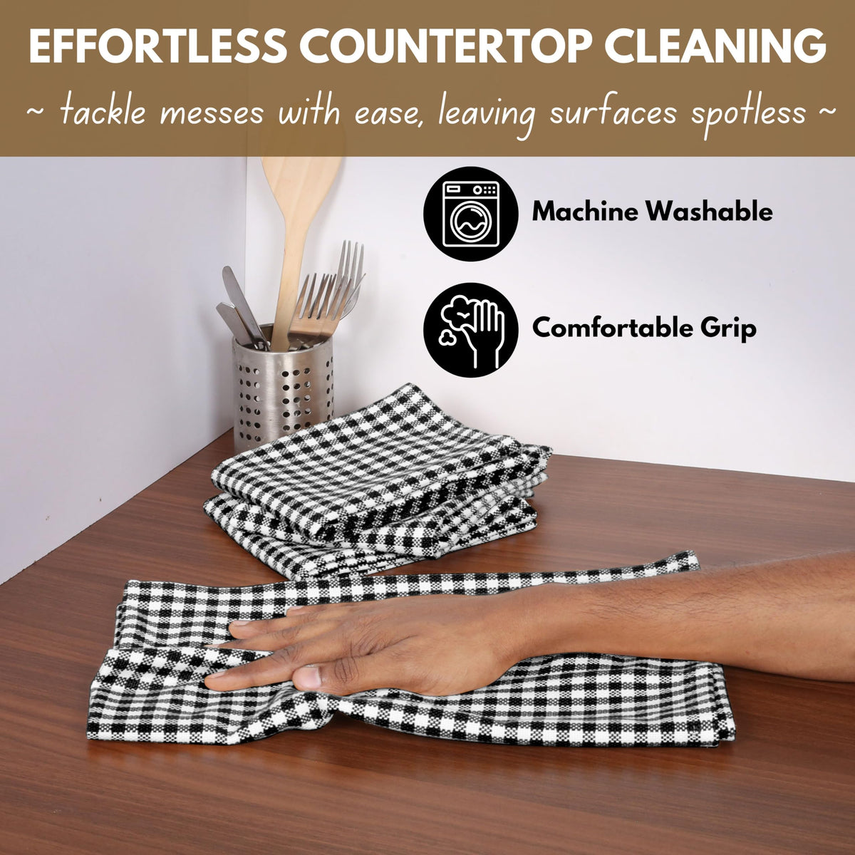 6 Pack Gingham Mini Check Kitchen Hand Towels Set (6 Count)