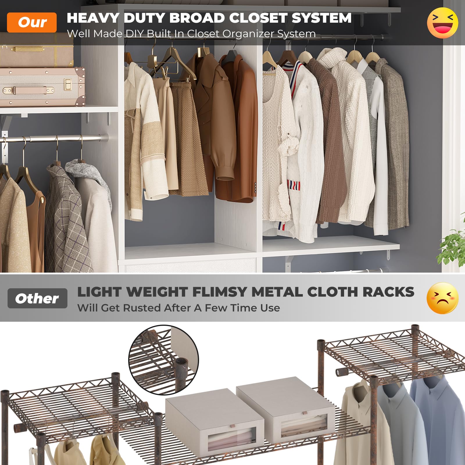 5FT Small Closet System with 3 Fabric Drawers
