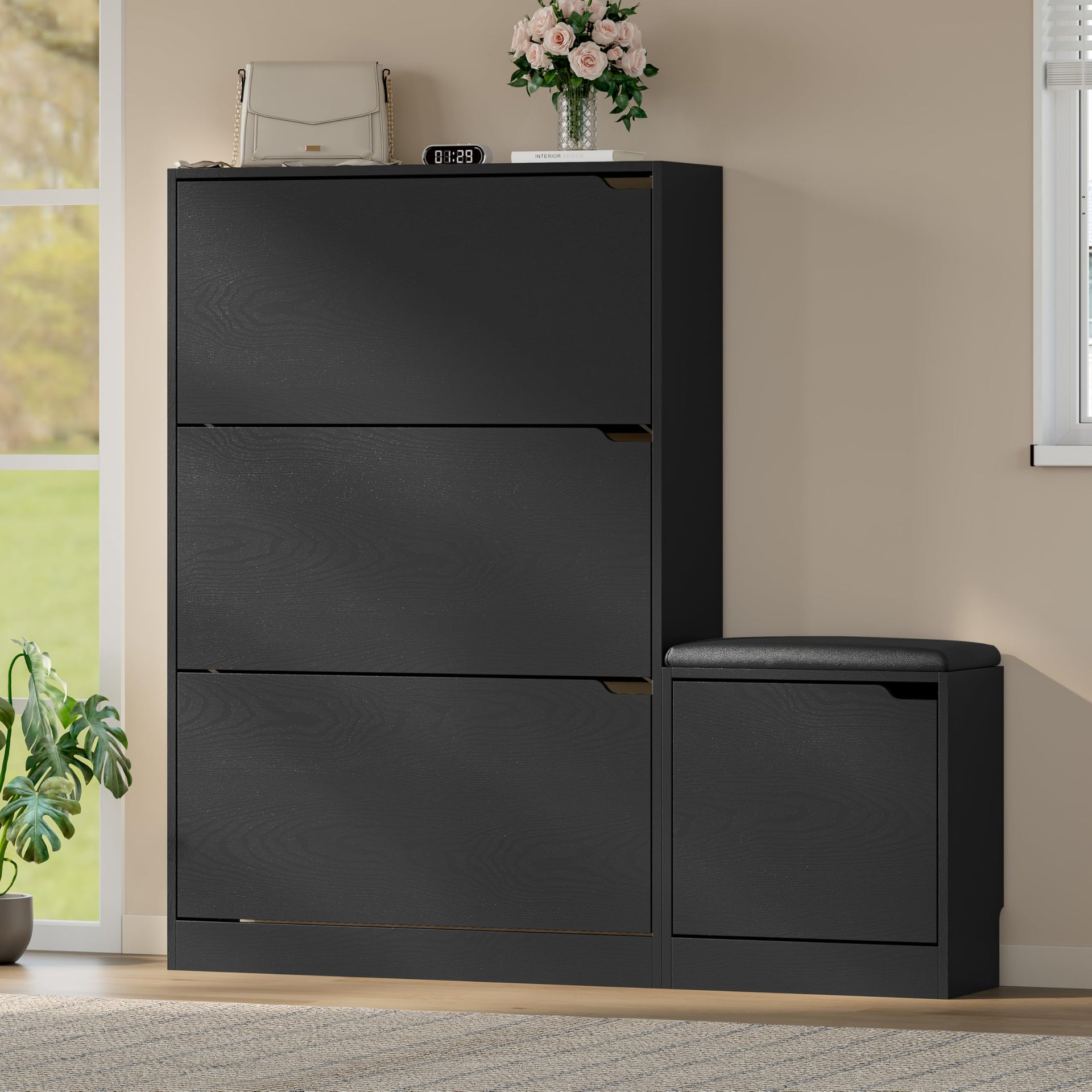 Shoe Cabinet with Bench and 3 Flip Drawers