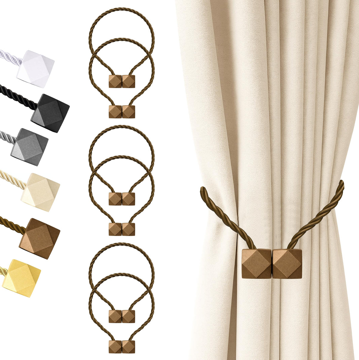 Magnetic Curtain Tiebacks Dark Brown 6pcs (6 Count)