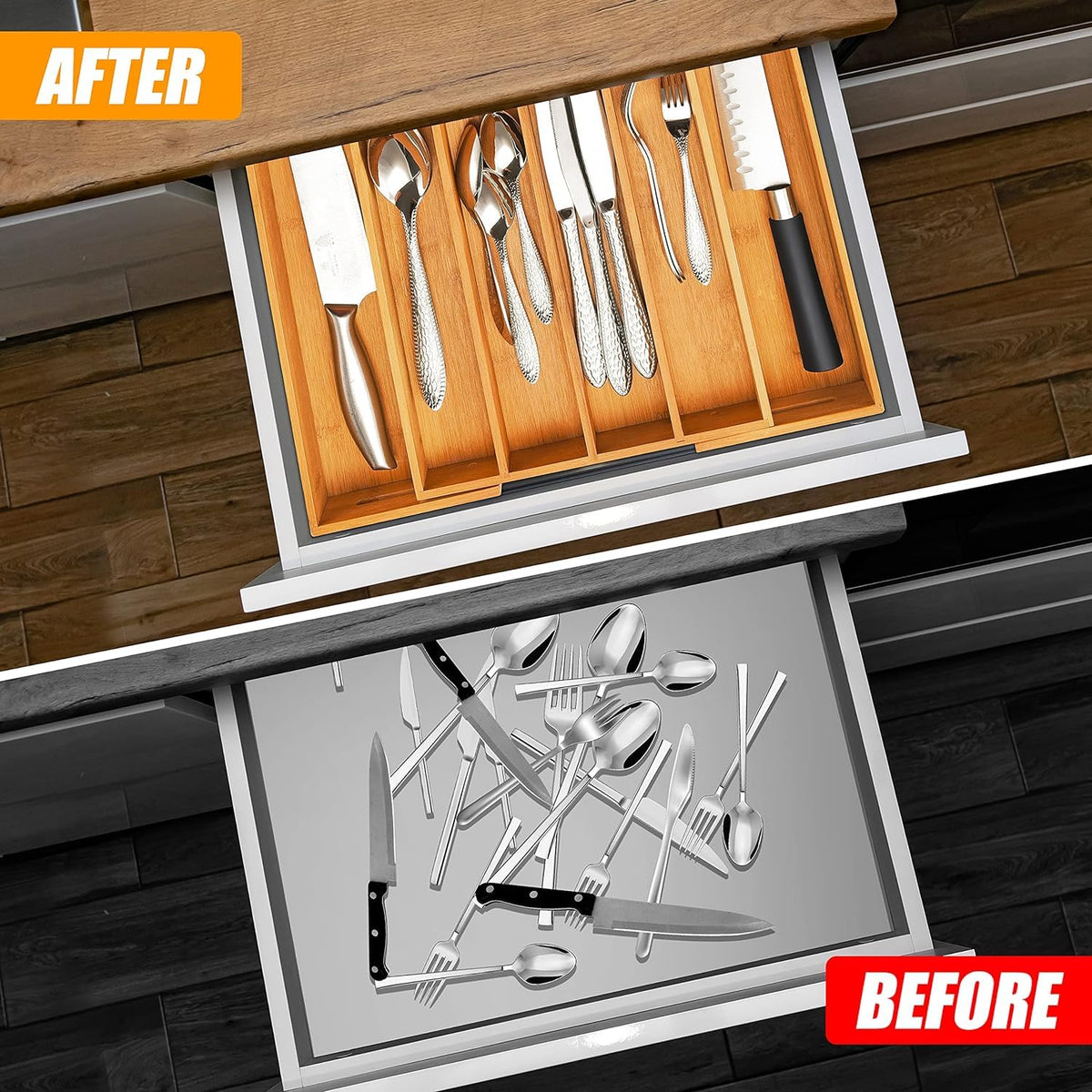 Kitchen Silverware Drawer Organizer and Storage Flatware Cutlery Utensil Holder Spice Rack Containers Bathroom Counter Cabinet Office Desk Makeup Drawer Tray Kitchen and Dining Tools Decor Accessories (2.01 Count)